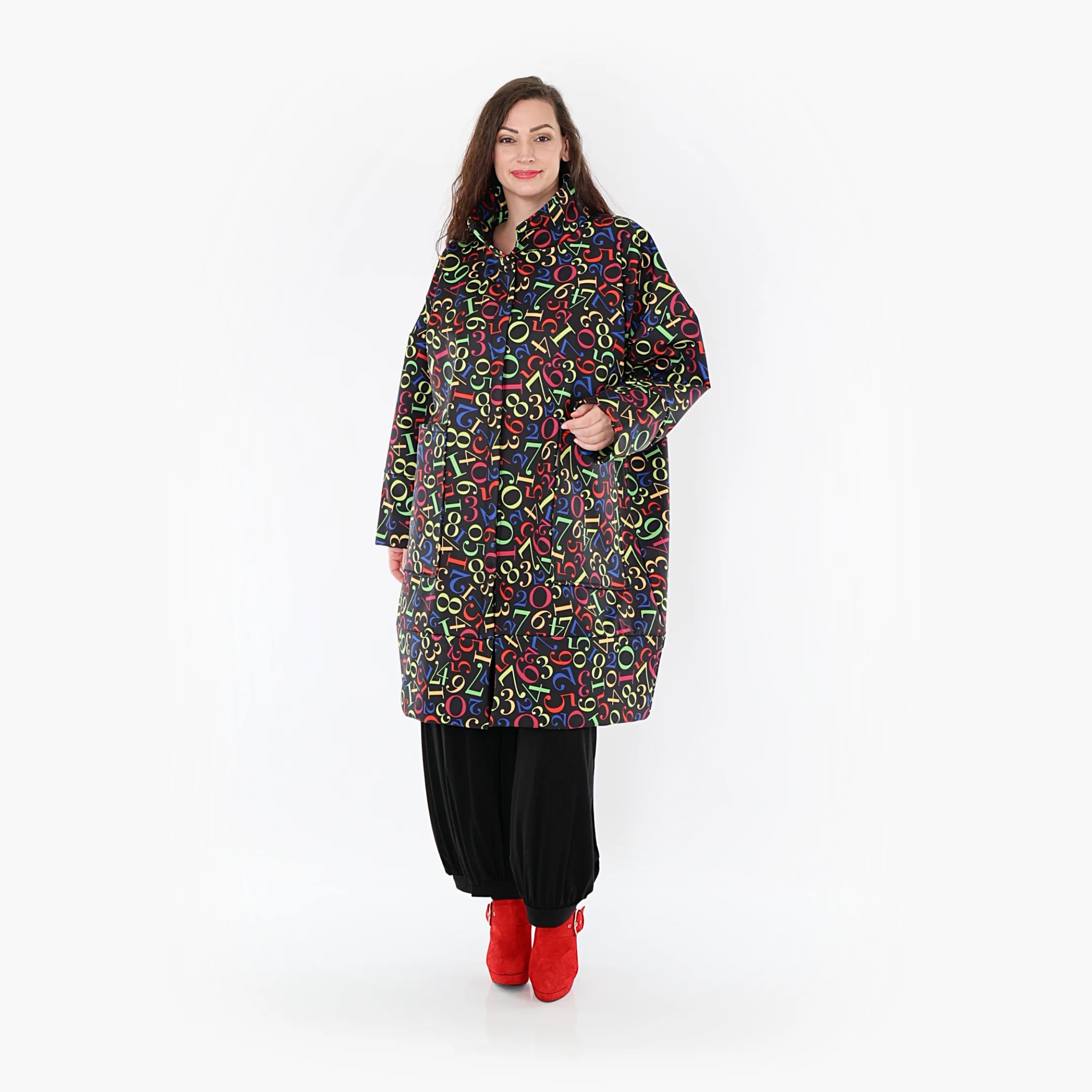  AKH Fashion Mantel in gerader Form, aus Polyester, 1378.06693, Schwarz-Multi, Muster