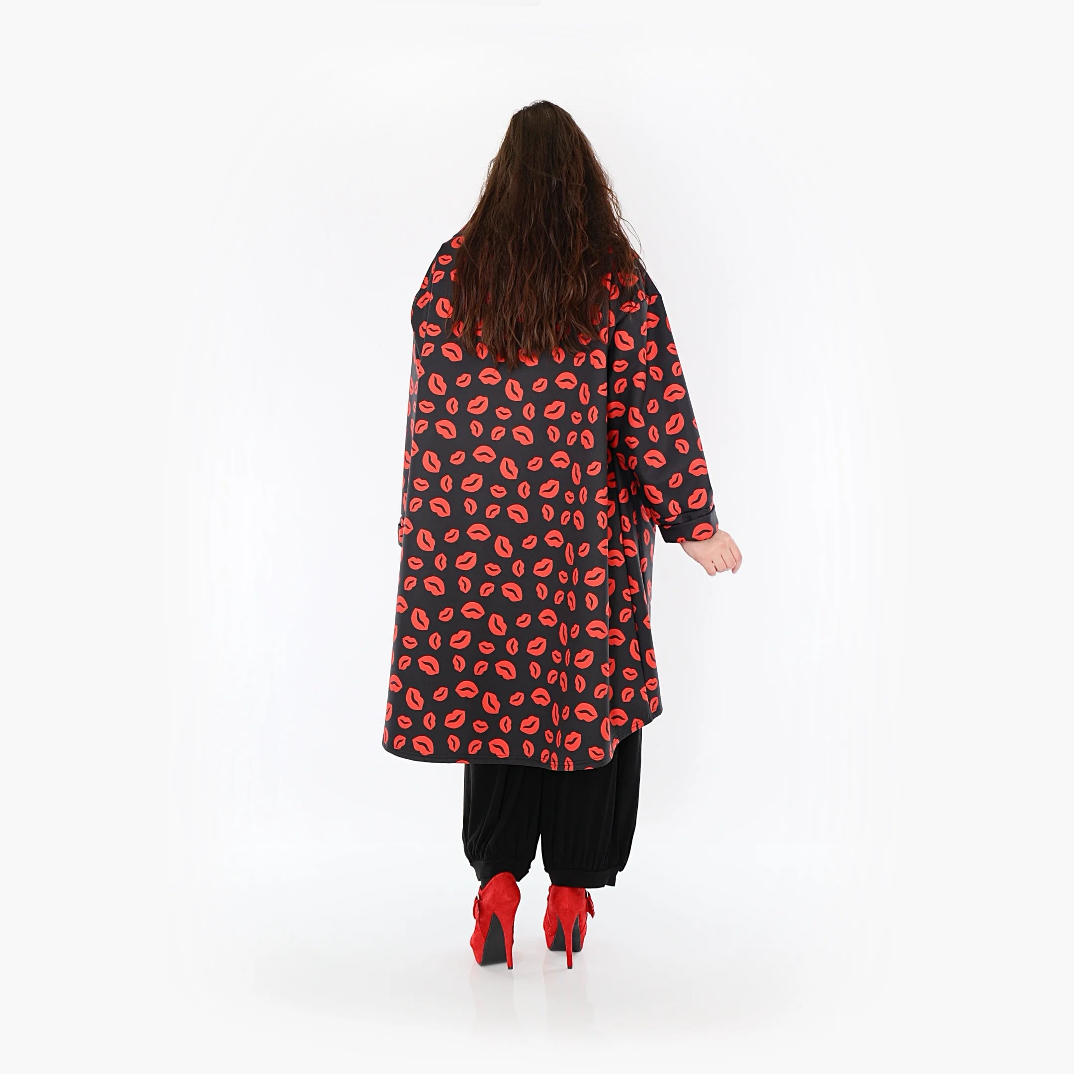  AKH Fashion Mantel in Vokuhila-Form, aus Polyester, 1379.02276, Schwarz-Rot, Muster