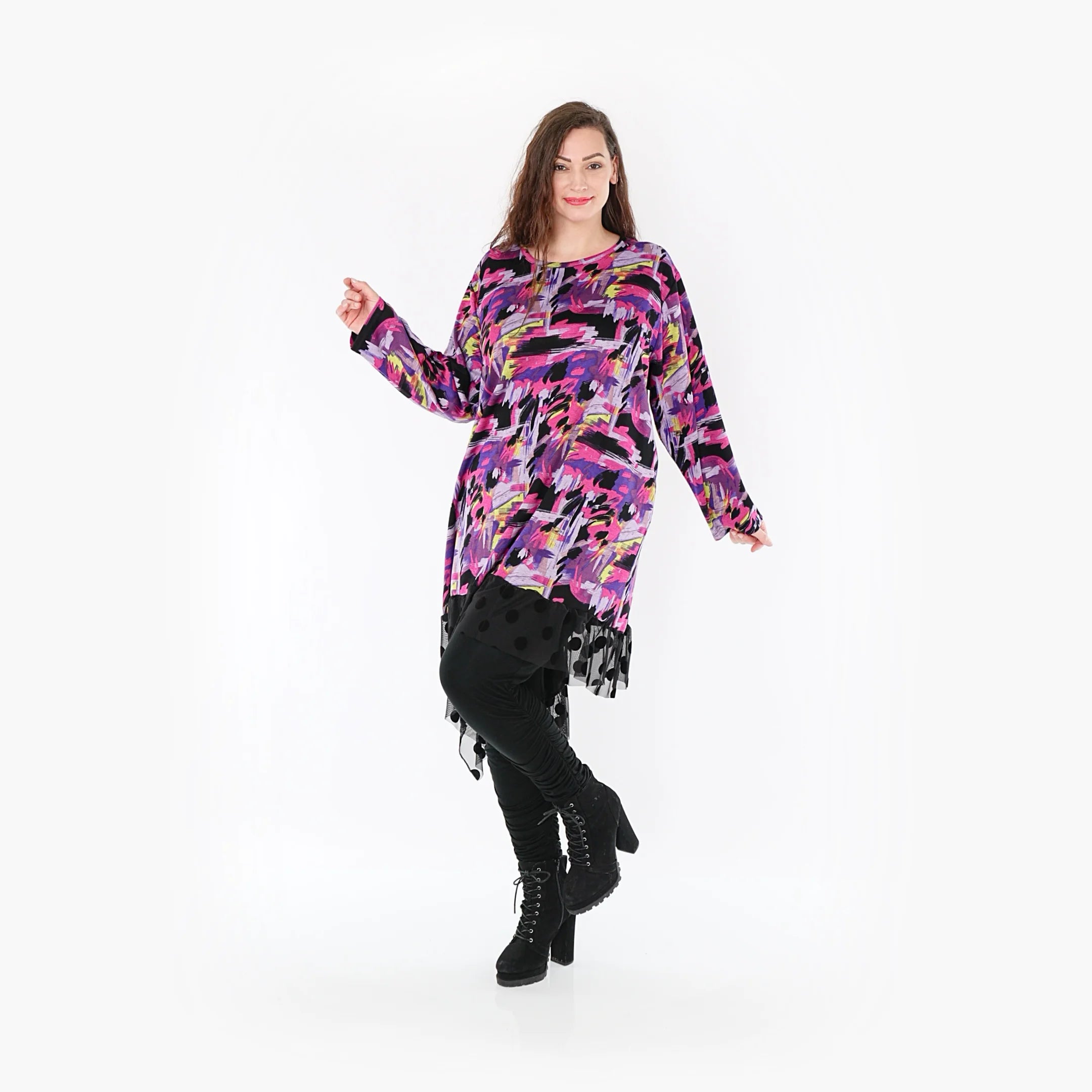  AKH Fashion Kleid in asymmetrischer Form, aus Viskose, 1381.06875, Fuchsia, Grafik