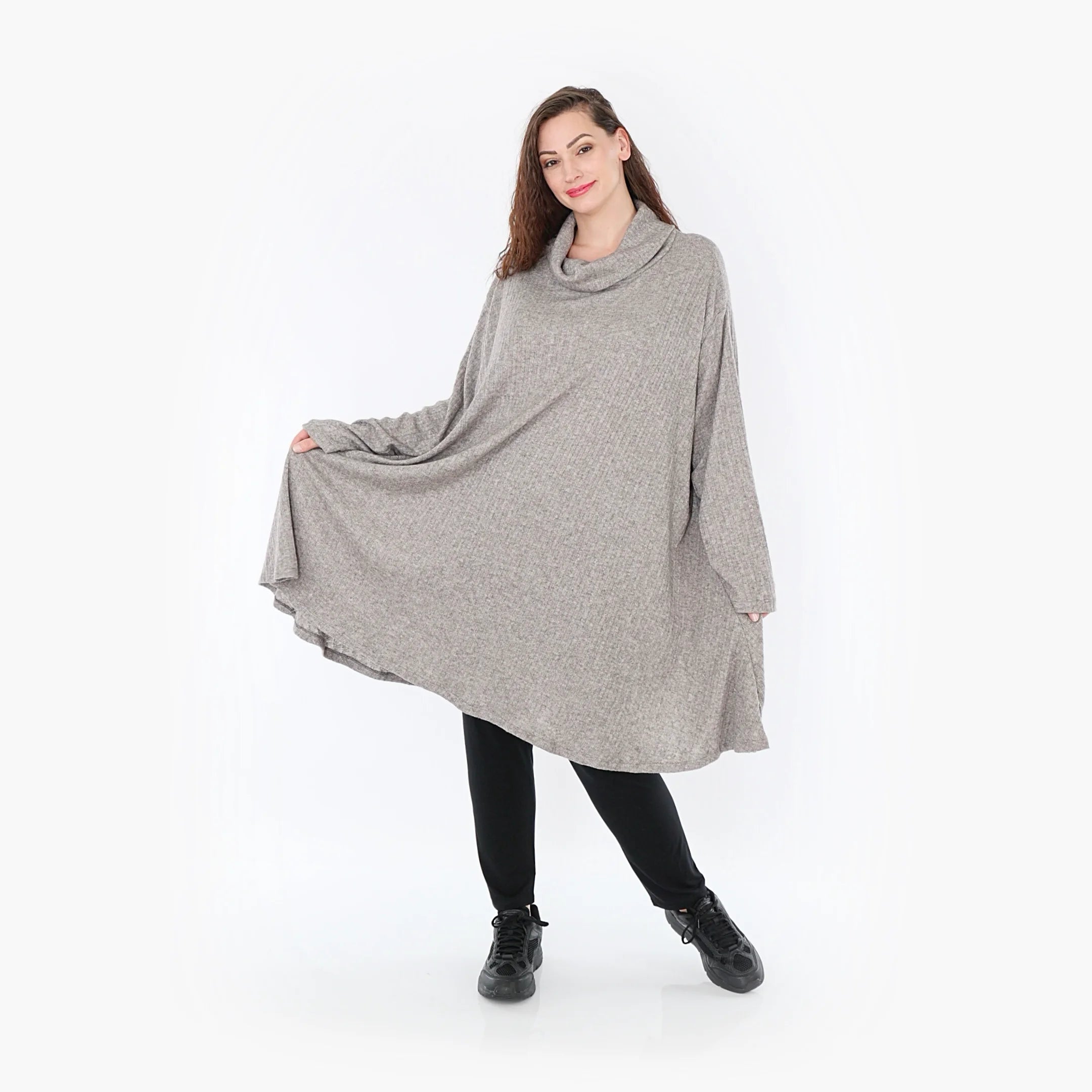 A-Form Bigshirt von AKH Fashion aus Polyurethan, 1384.02666, Grau, Gerippt, Schick, Modern
