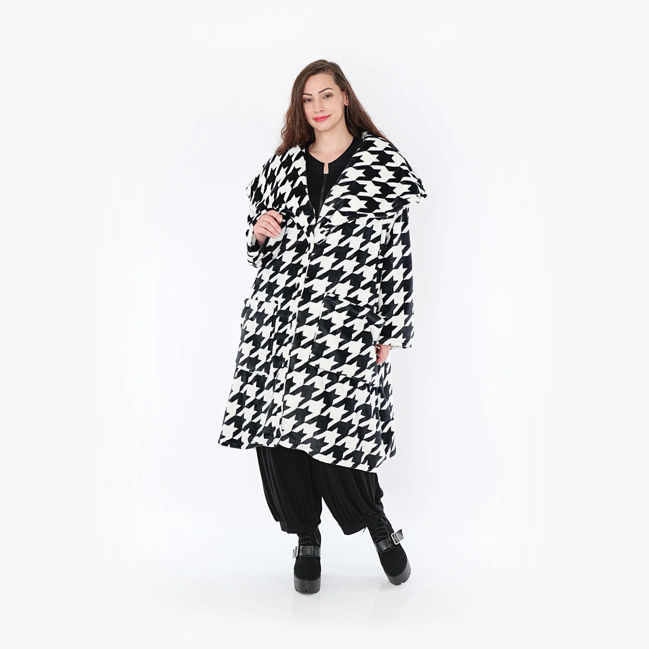  Ballonmantel von AKH Fashion aus Polyester, 1386.01776, Schwarz-Weiss, Hahnentritt