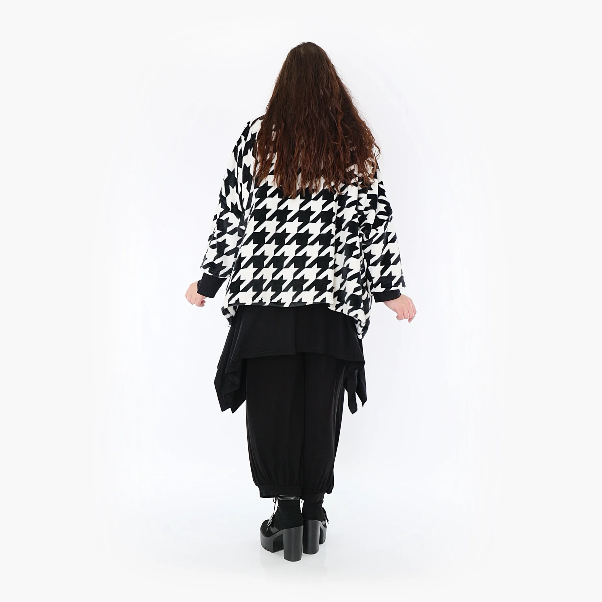  Stylischer Rollkragenpullover mit kuscheligem Plüsch-Fleece im Hahnentritt-Muster für Plus Size