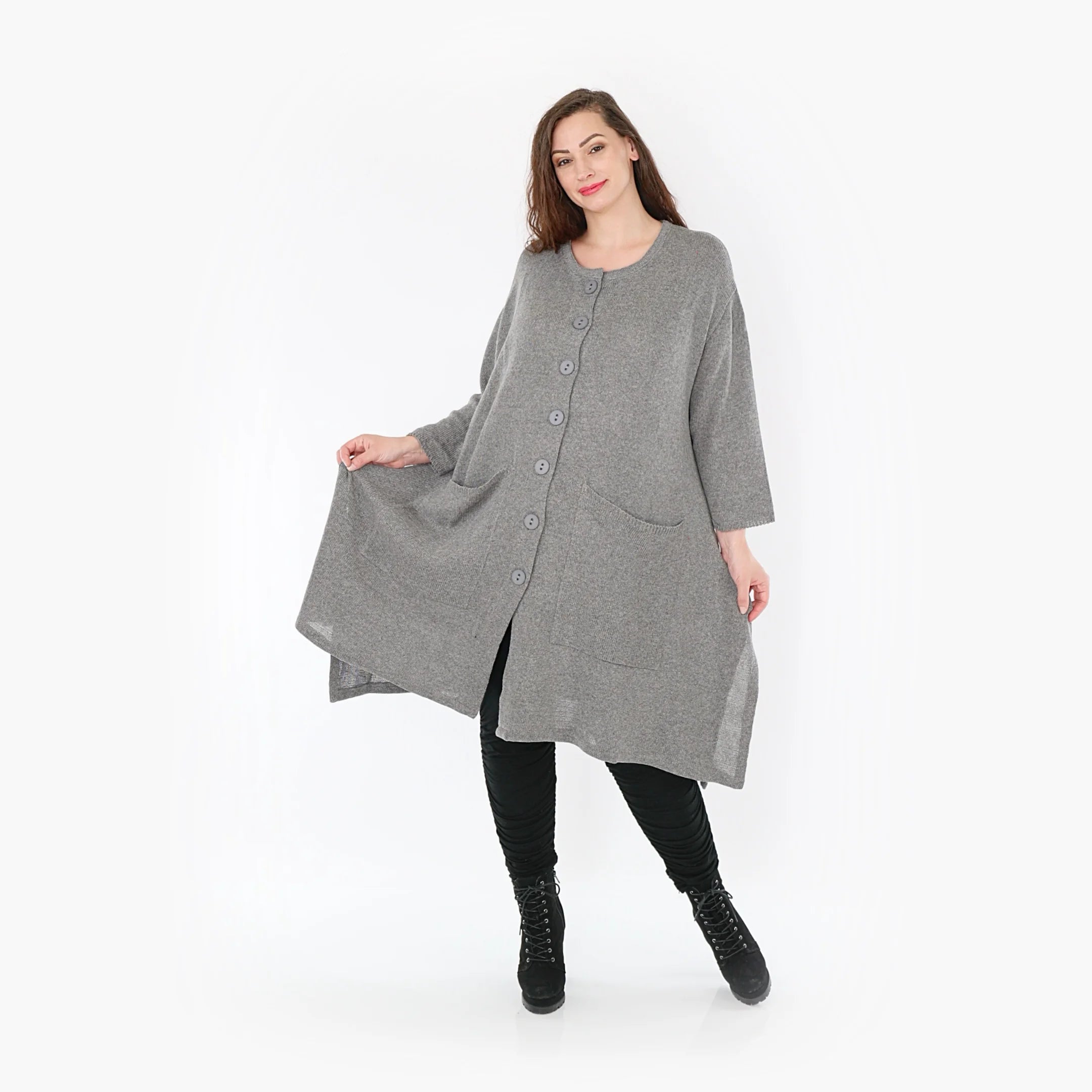  A-Form Mantel von AKH Fashion aus Baumwolle, 1388.01020, Grau, Schick, Modern, Bequem