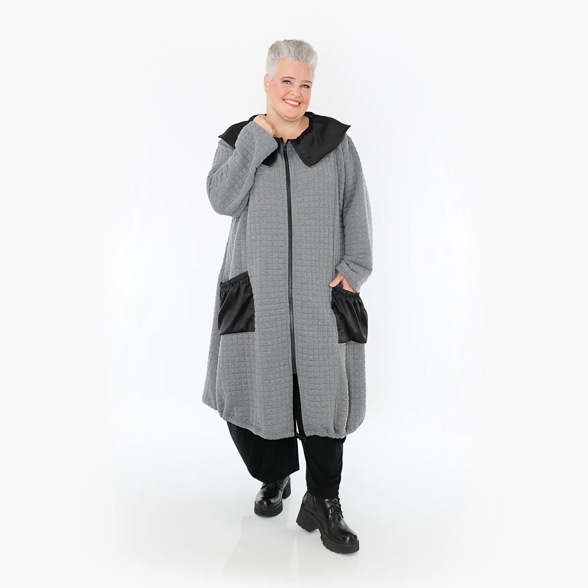  A-Form Mantel von AKH Fashion aus Materialmix, 1393.07004, Grau-Schwarz, Schick, Modern