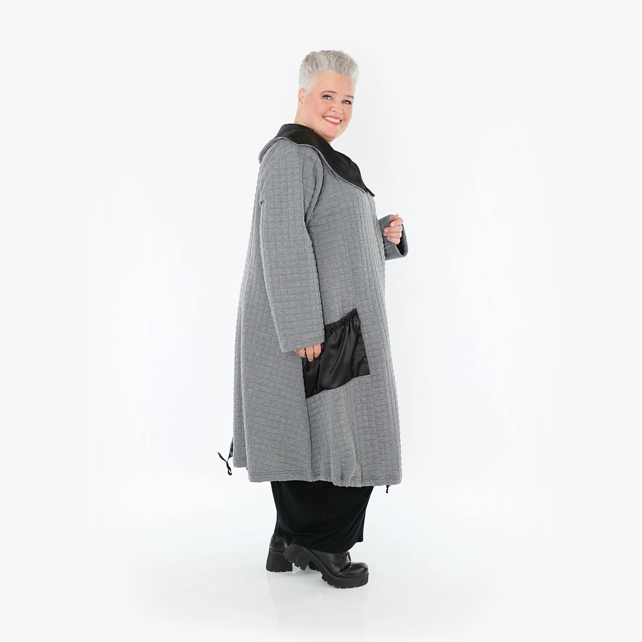  A-Form Mantel von AKH Fashion aus Materialmix, 1393.07004, Grau-Schwarz, Schick, Modern