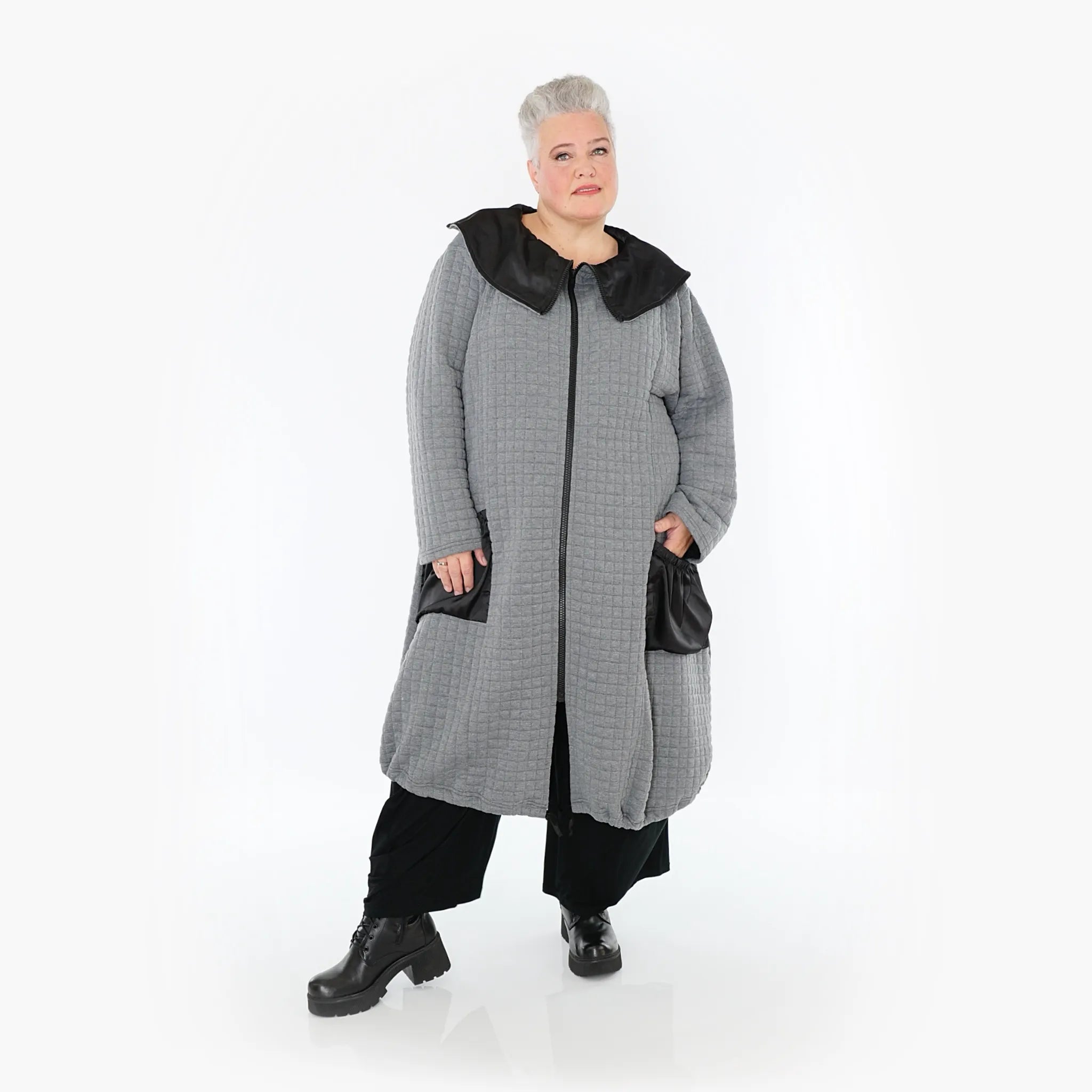  A-Form Mantel von AKH Fashion aus Materialmix, 1393.07004, Grau-Schwarz, Schick, Modern