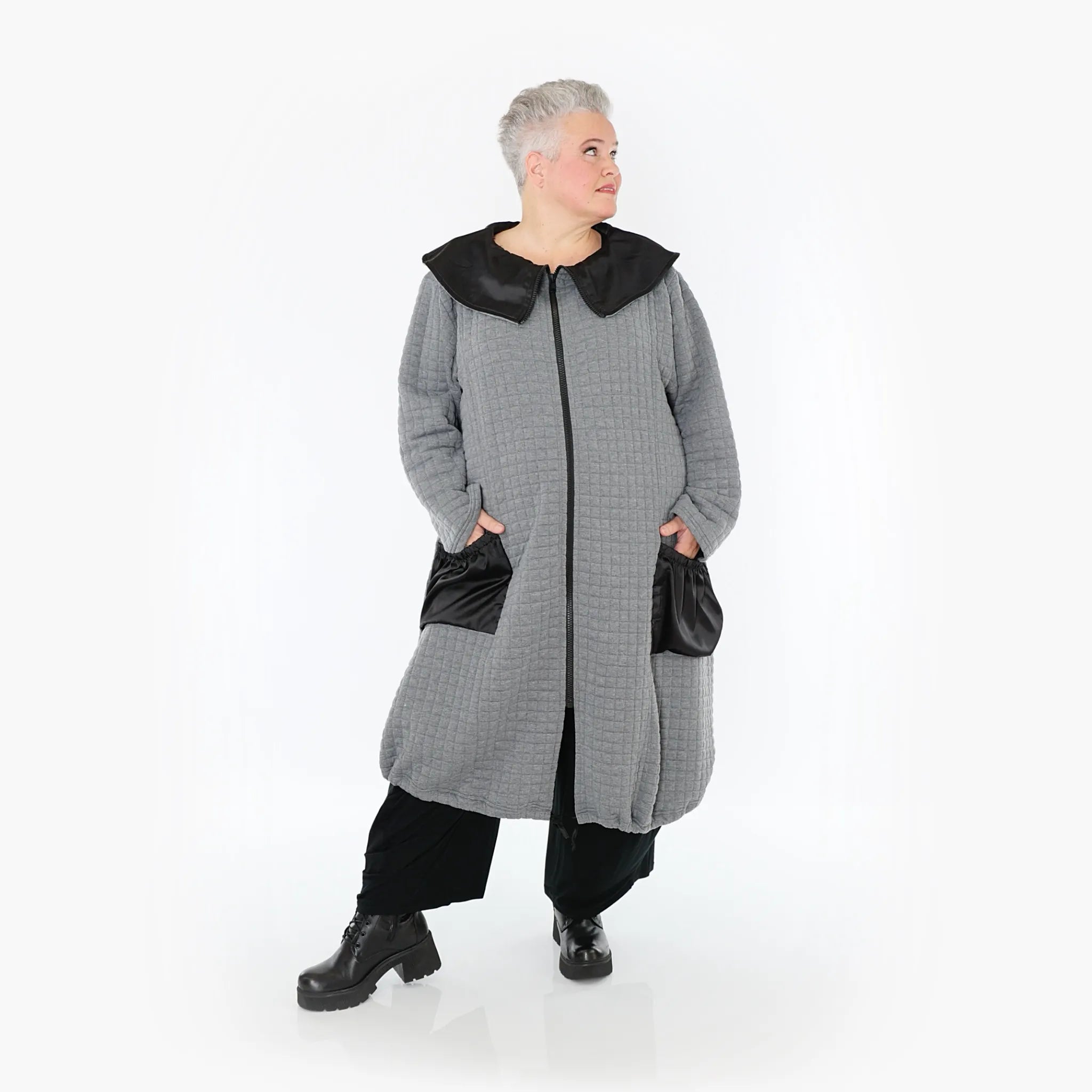  A-Form Mantel von AKH Fashion aus Materialmix, 1393.07004, Grau-Schwarz, Schick, Modern