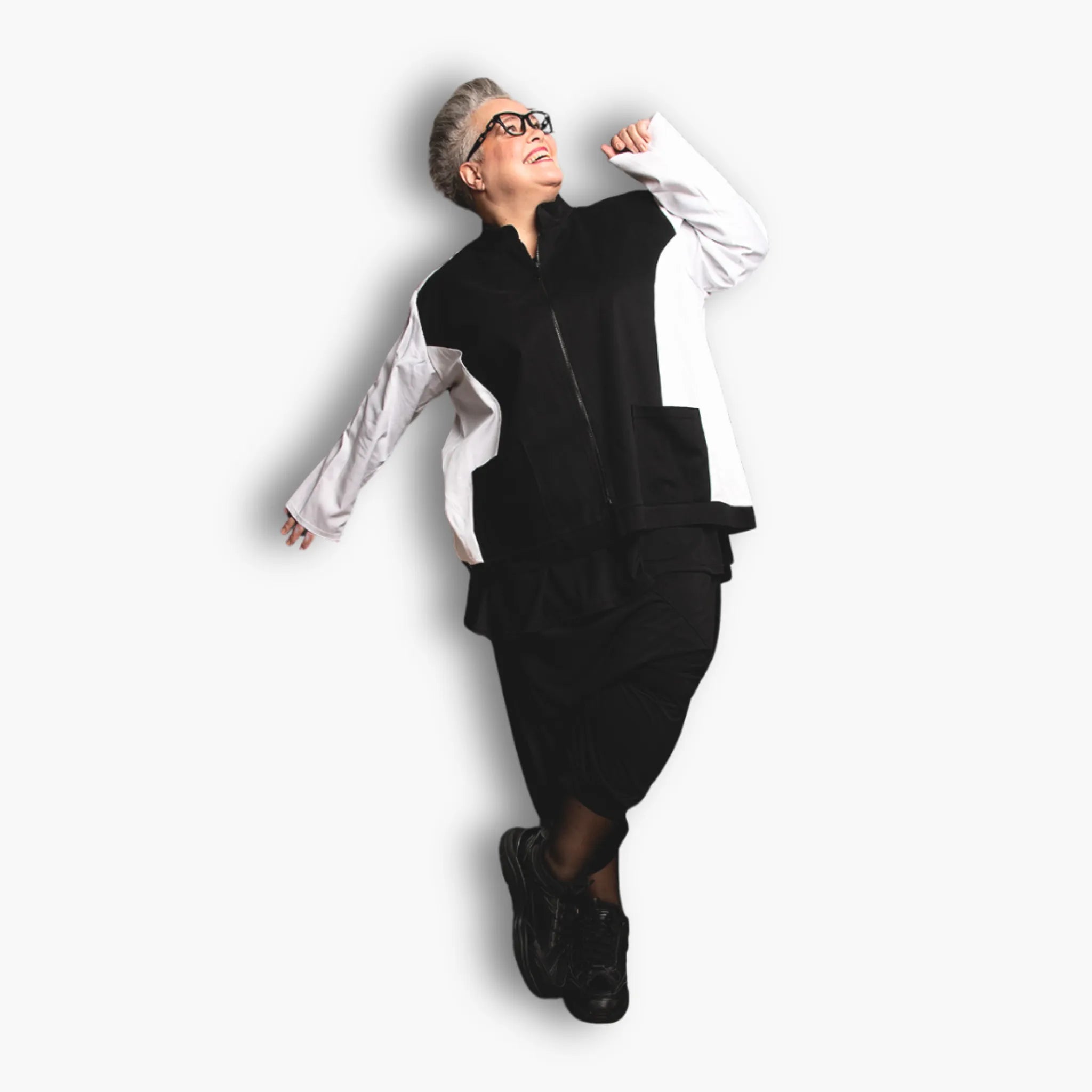  AKH Fashion Jacke in kastiger Form, aus Baumwolle, 1432.07017, Weiß/Schwarz, Schick