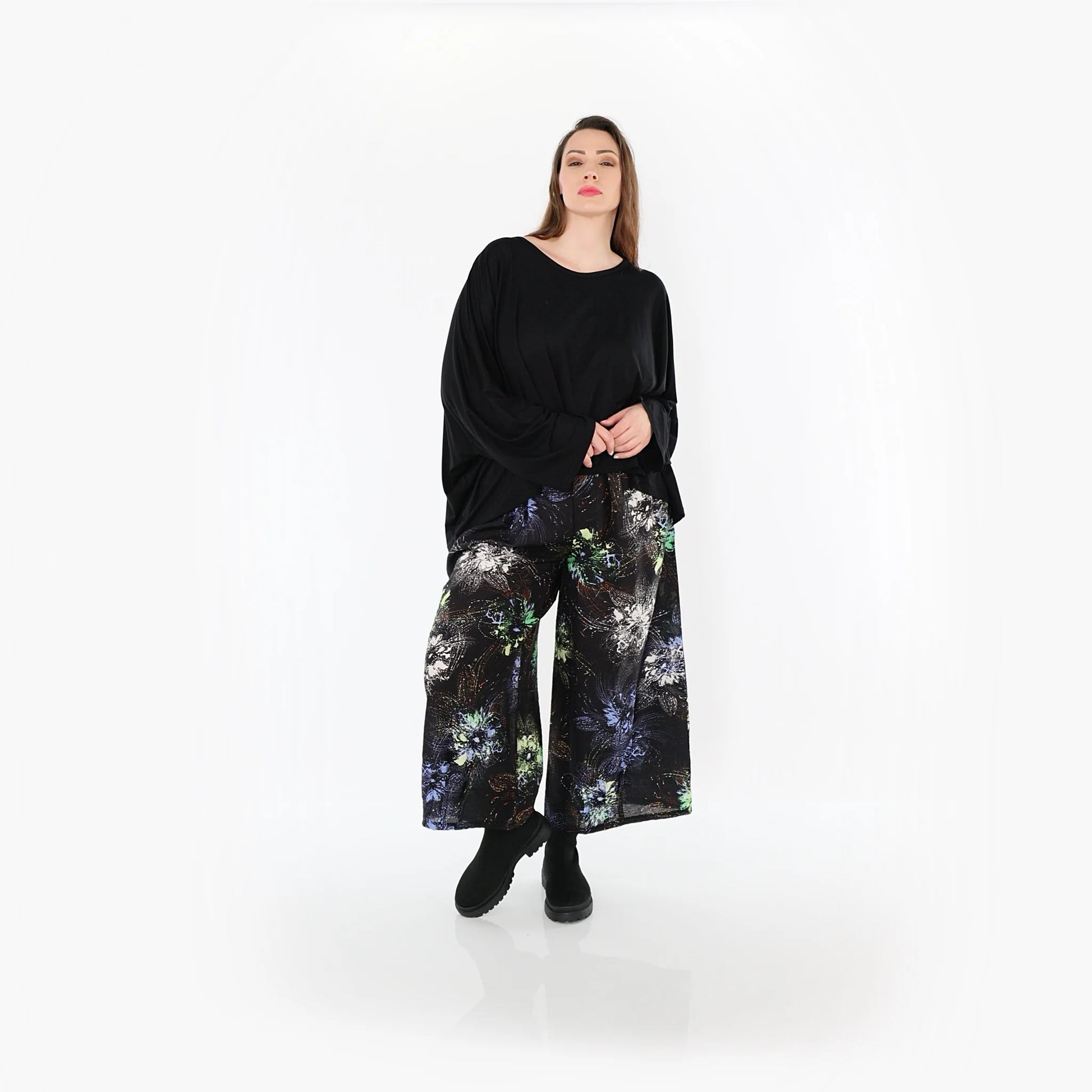  Marlene Hose von AKH Fashion aus Viskose, 1491.07070, Schwarz/Blau/Multi, Blumen, Schick