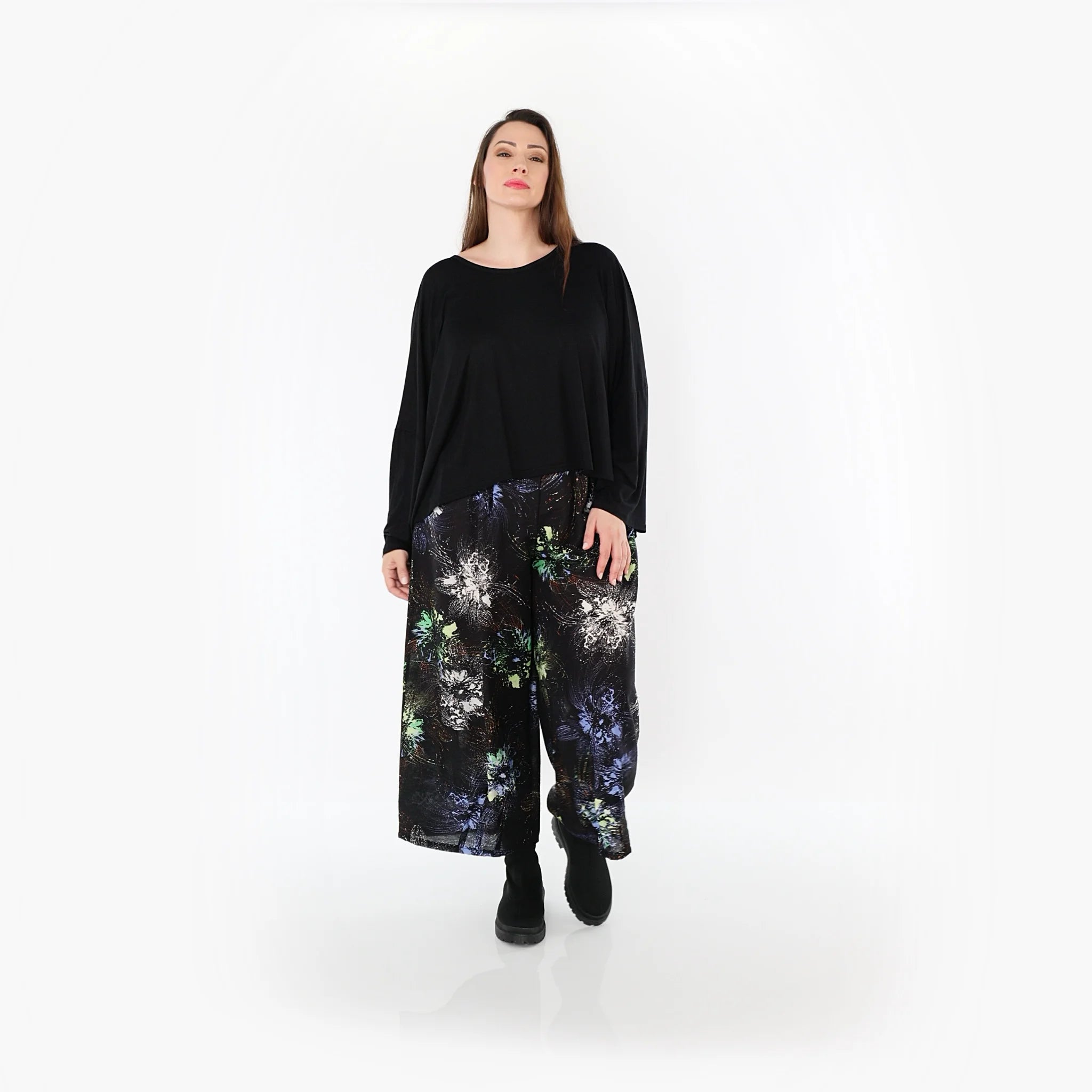  Marlene Hose von AKH Fashion aus Viskose, 1491.07070, Schwarz/Blau/Multi, Blumen, Schick