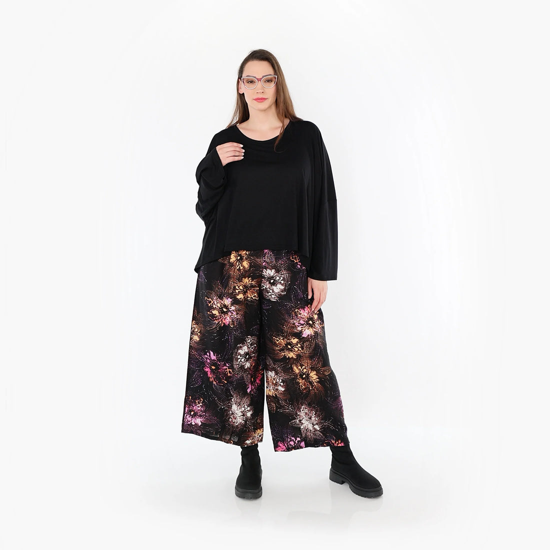  Marlene Hose von AKH Fashion aus Viskose, 1491.07070, Schwarz/Fuchsia/Multi, Blumen