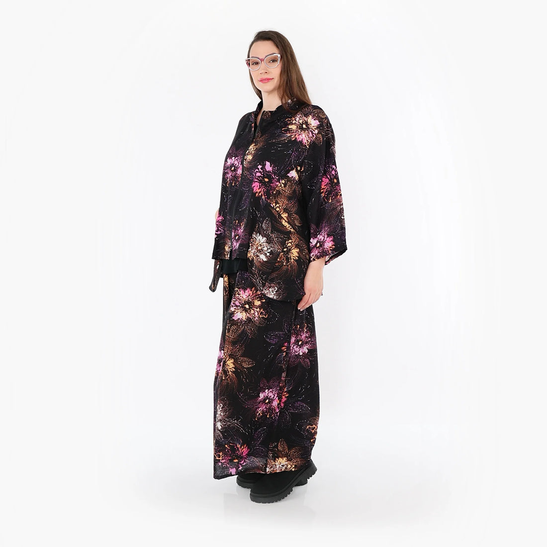  A-Form Jacke von AKH Fashion aus Viskose, 1491.06939, Schwarz/Fuchsia/Multi, Blumen