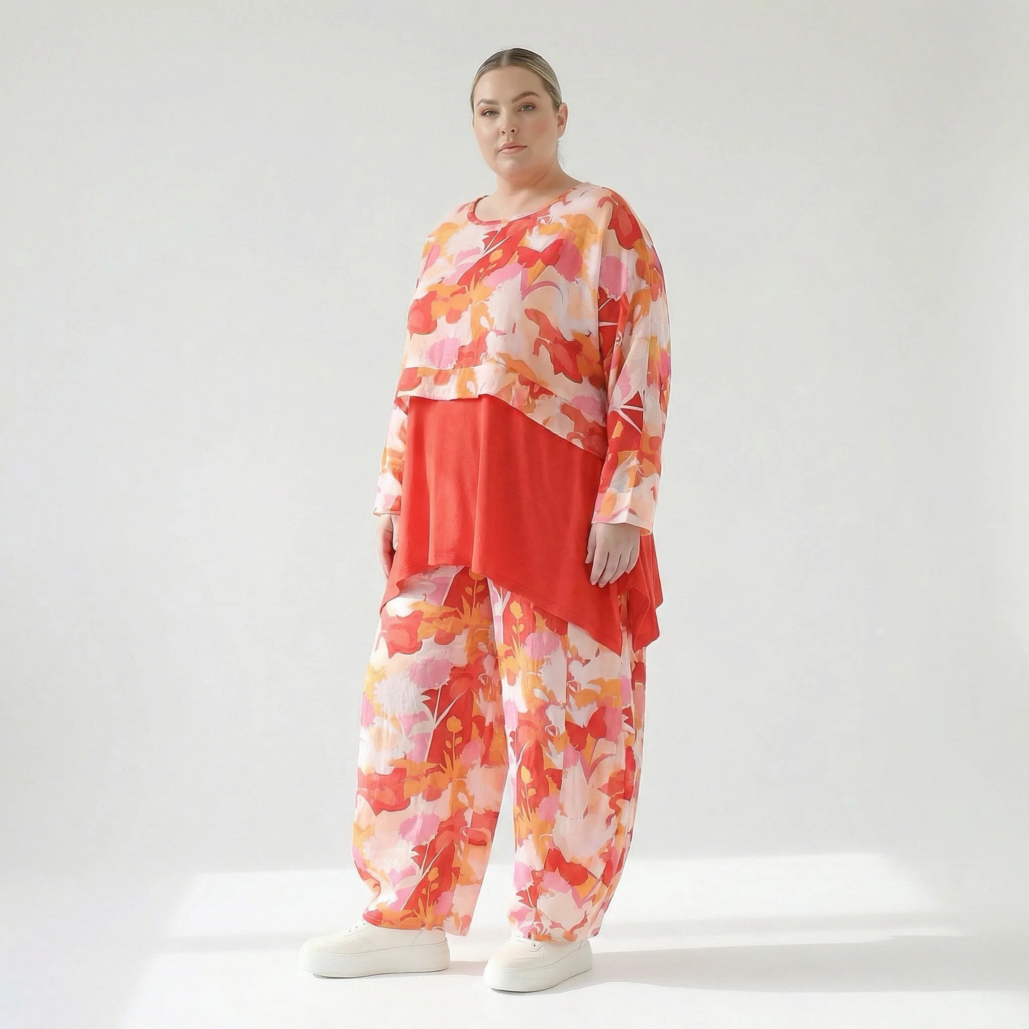  AKH Fashion Überwurf in kastiger Form, aus Viskose, 1506.07011, Orange/Multicolor, Blumen