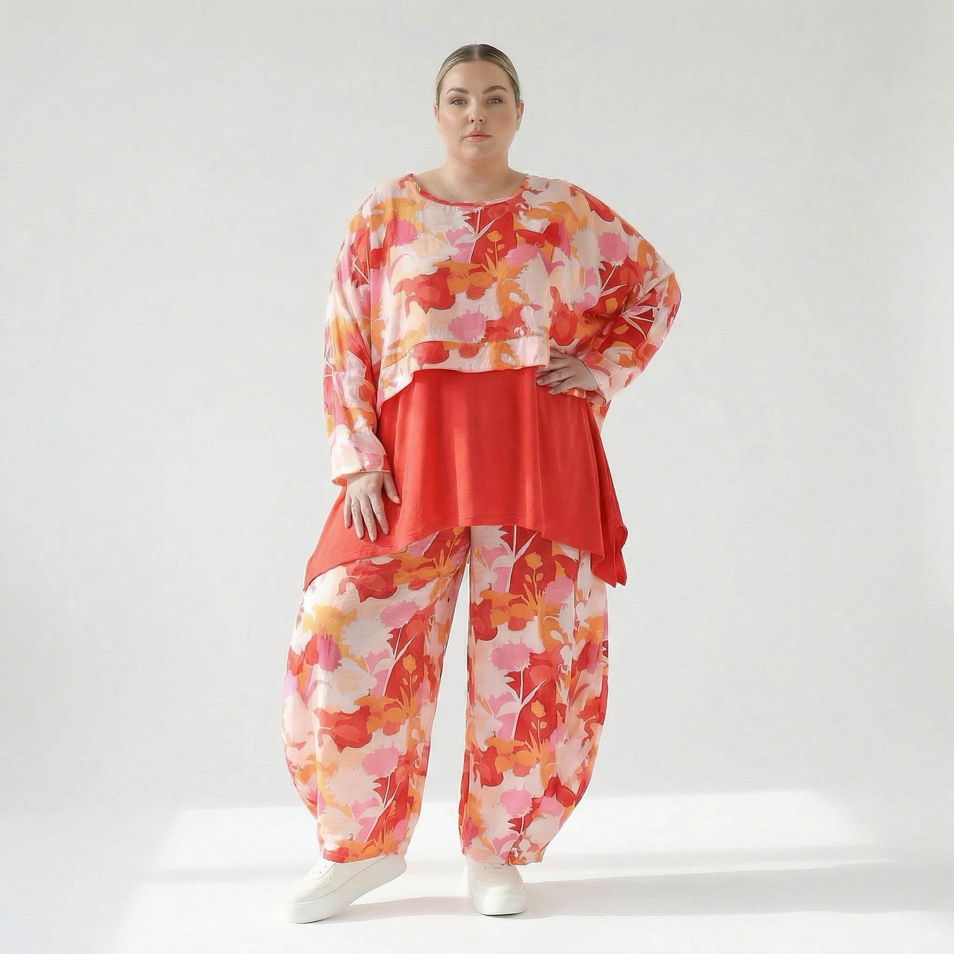  AKH Fashion Überwurf in kastiger Form, aus Viskose, 1506.07011, Orange/Multicolor, Blumen