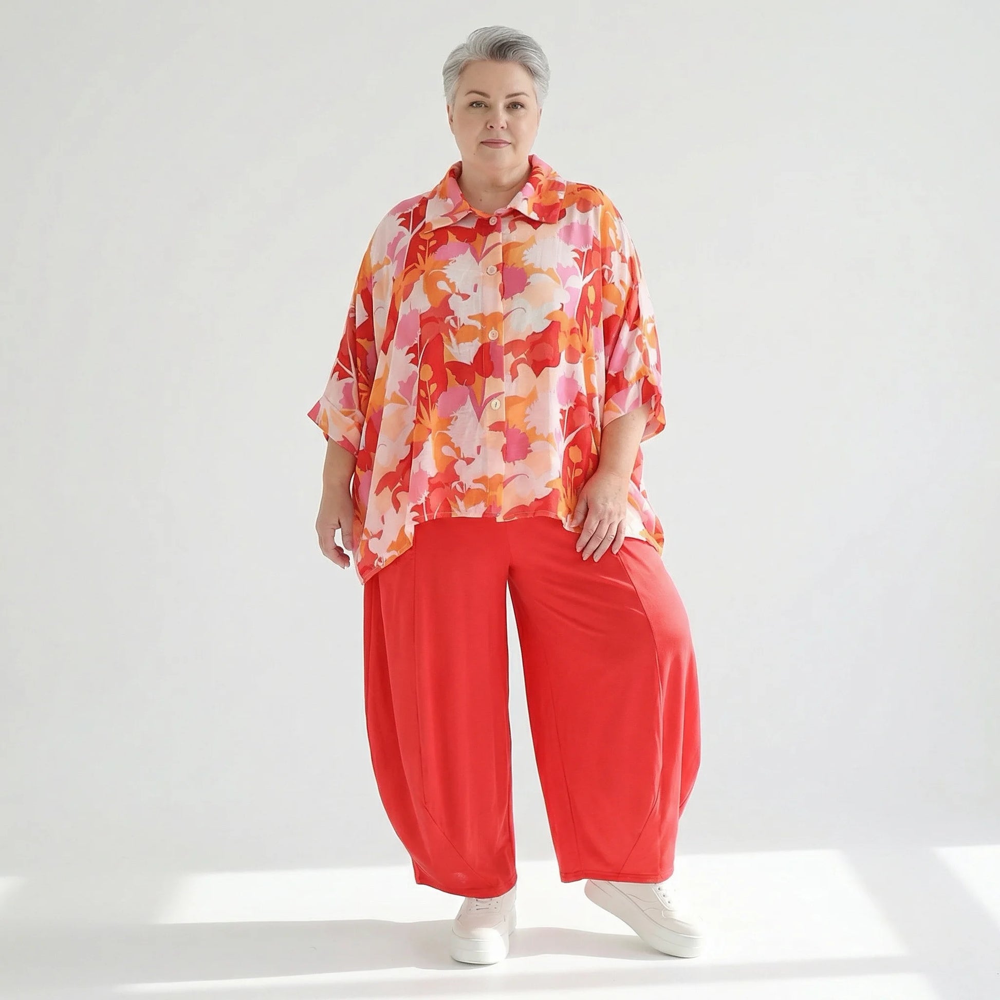  AKH Fashion Bluse in gerundeter Form, aus Viskose, 1506.07092, Orange/Multicolor, Blumen