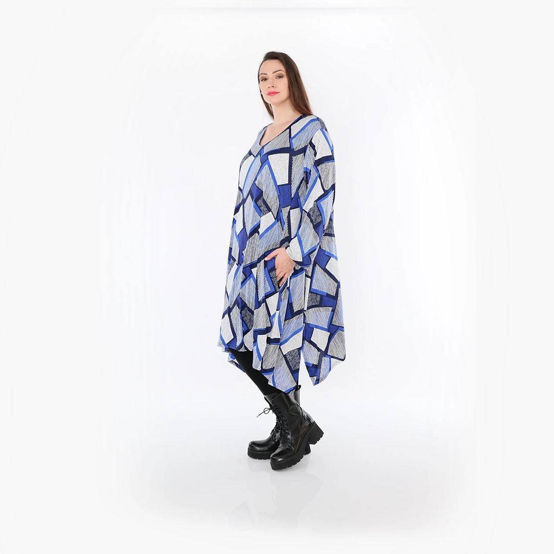  A-Form Bigshirt von AKH Fashion aus Materialmix, 1511.07108, Blau/Weiß/Marine, Abstrakt