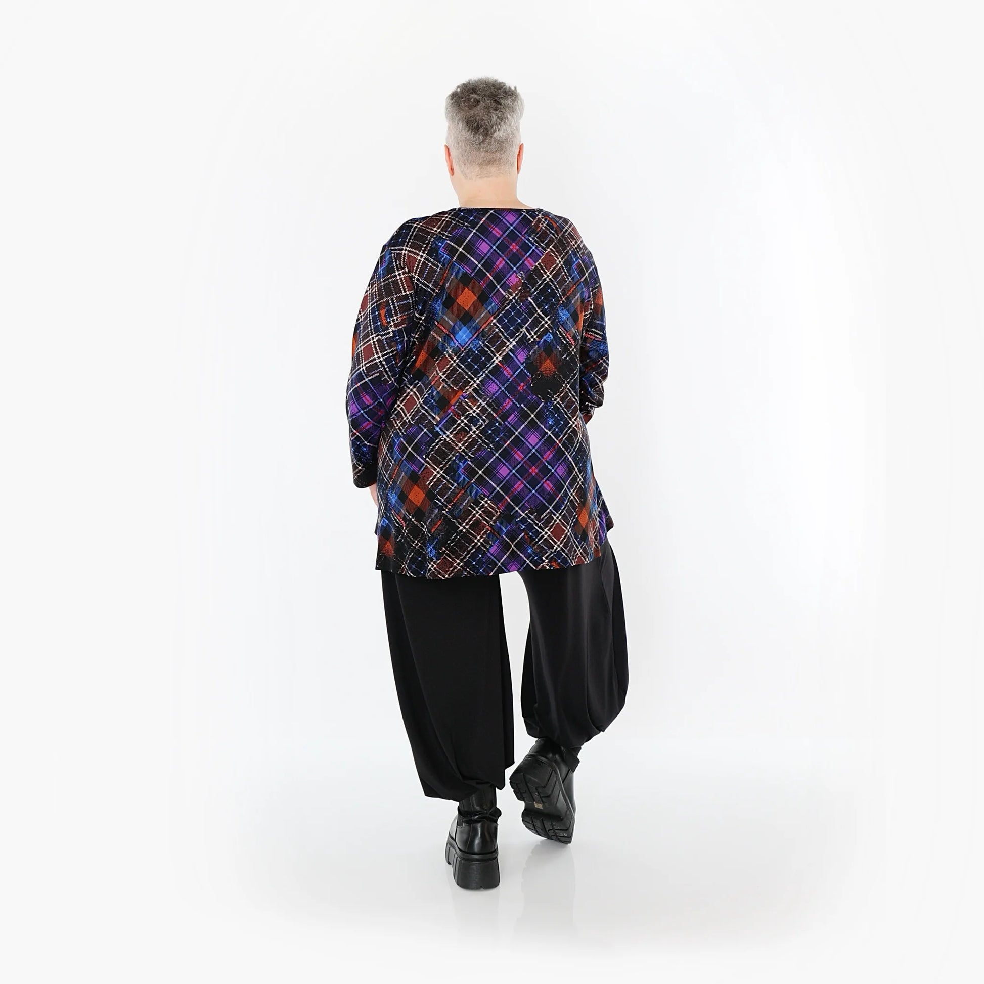  AKH Fashion Bigshirt in Glocken-Form, aus Viskose, 1518.01892, Multicolor/Blau, Kariert, Schick