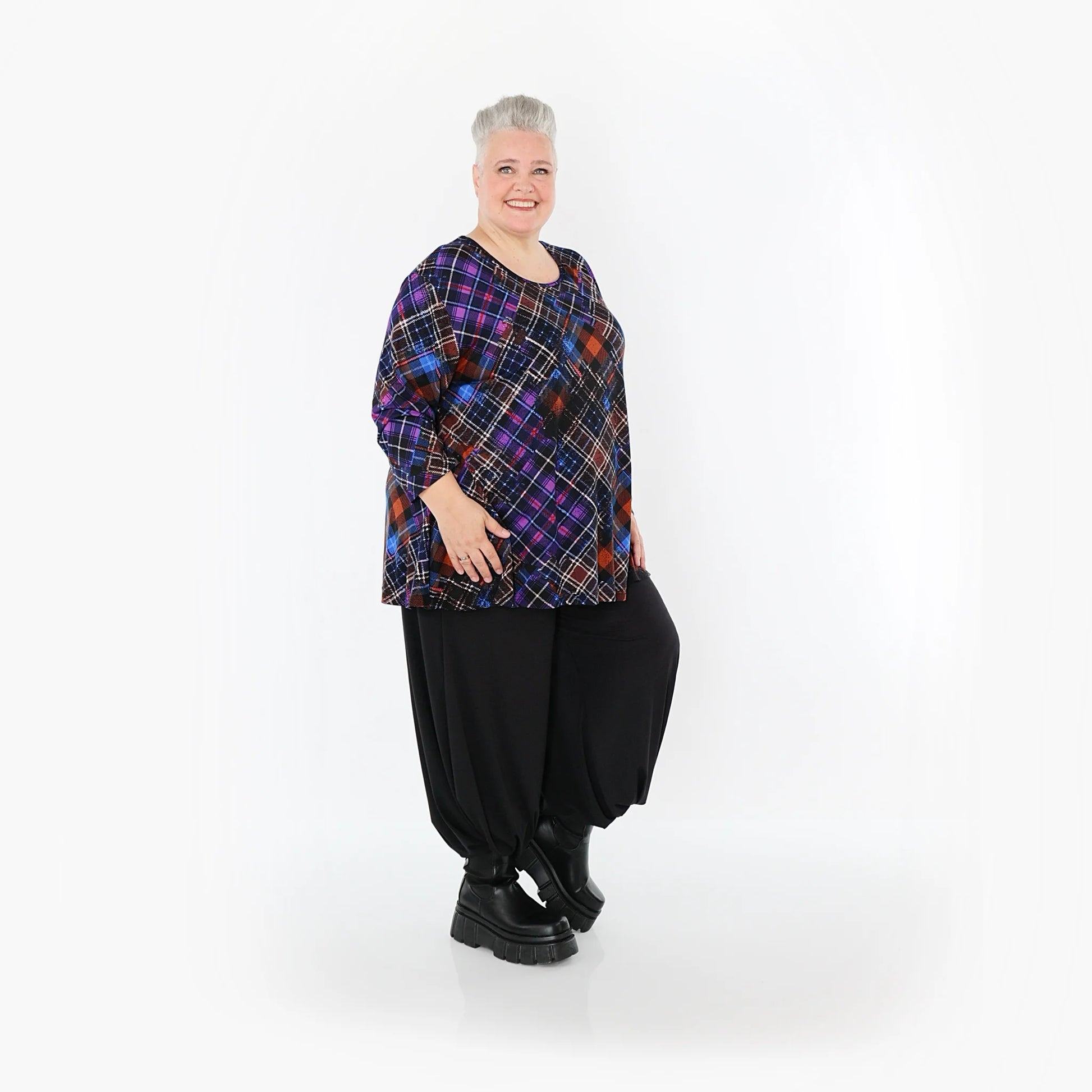  AKH Fashion Bigshirt in Glocken-Form, aus Viskose, 1518.01892, Multicolor/Blau, Kariert, Schick