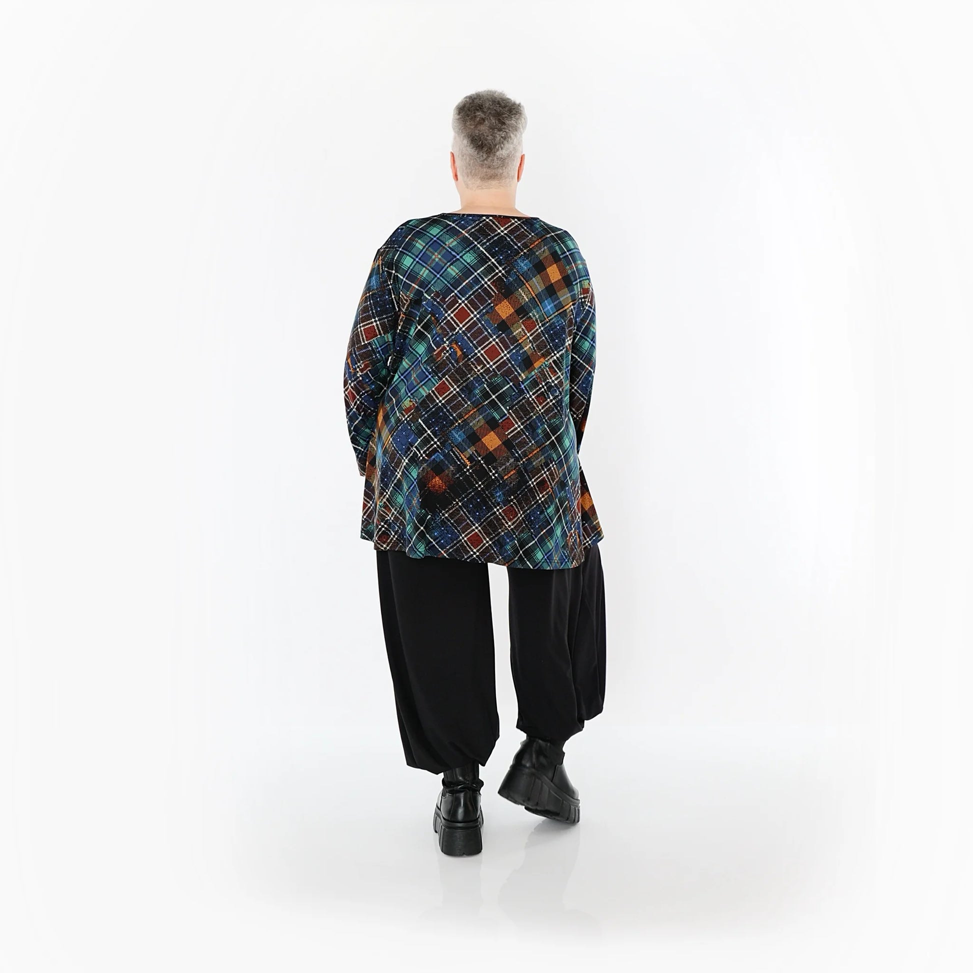  AKH Fashion Bigshirt in Glocken-Form, aus Viskose, 1518.01892, Multicolor/Grün, Kariert, Schick