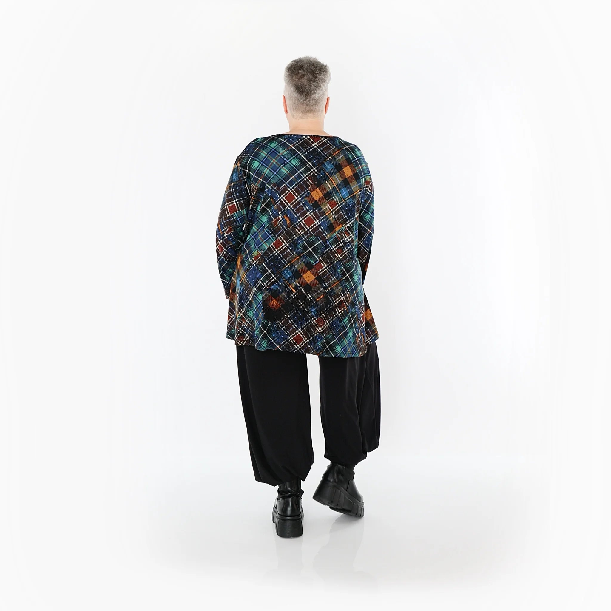  AKH Fashion Bigshirt in Glocken-Form, aus Viskose, 1518.01892, Multicolor/Grün, Kariert, Schick