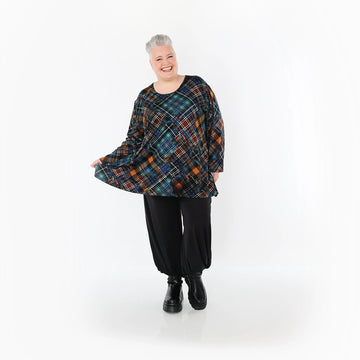 AKH Fashion Bigshirt in Glocken-Form, aus Viskose, 1518.01892, Multicolor/Grün, Kariert, Schick