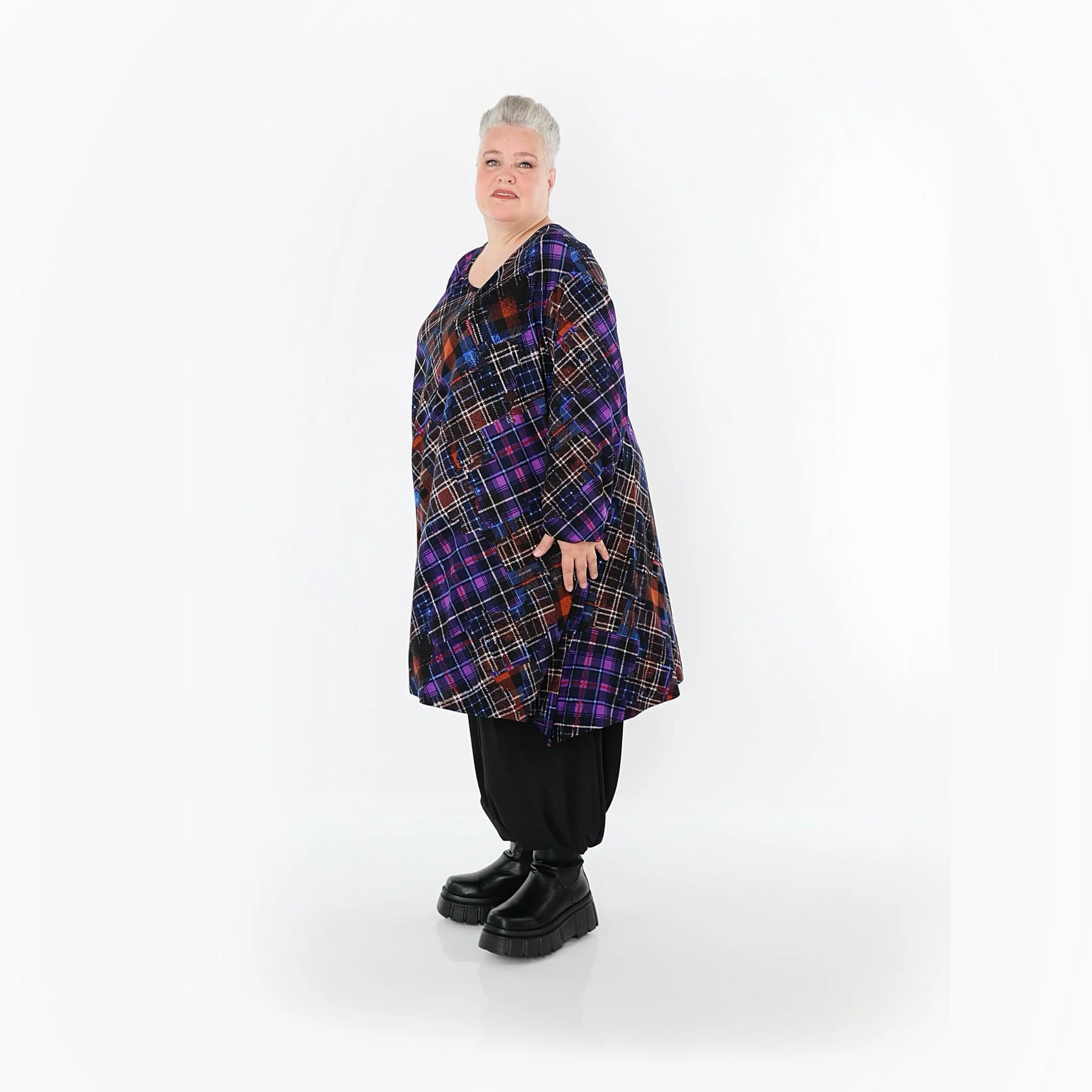  A-Form Bigshirt von AKH Fashion aus Viskose, 1518.02666, Multicolor/Blau, Kariert, Ausgefallen