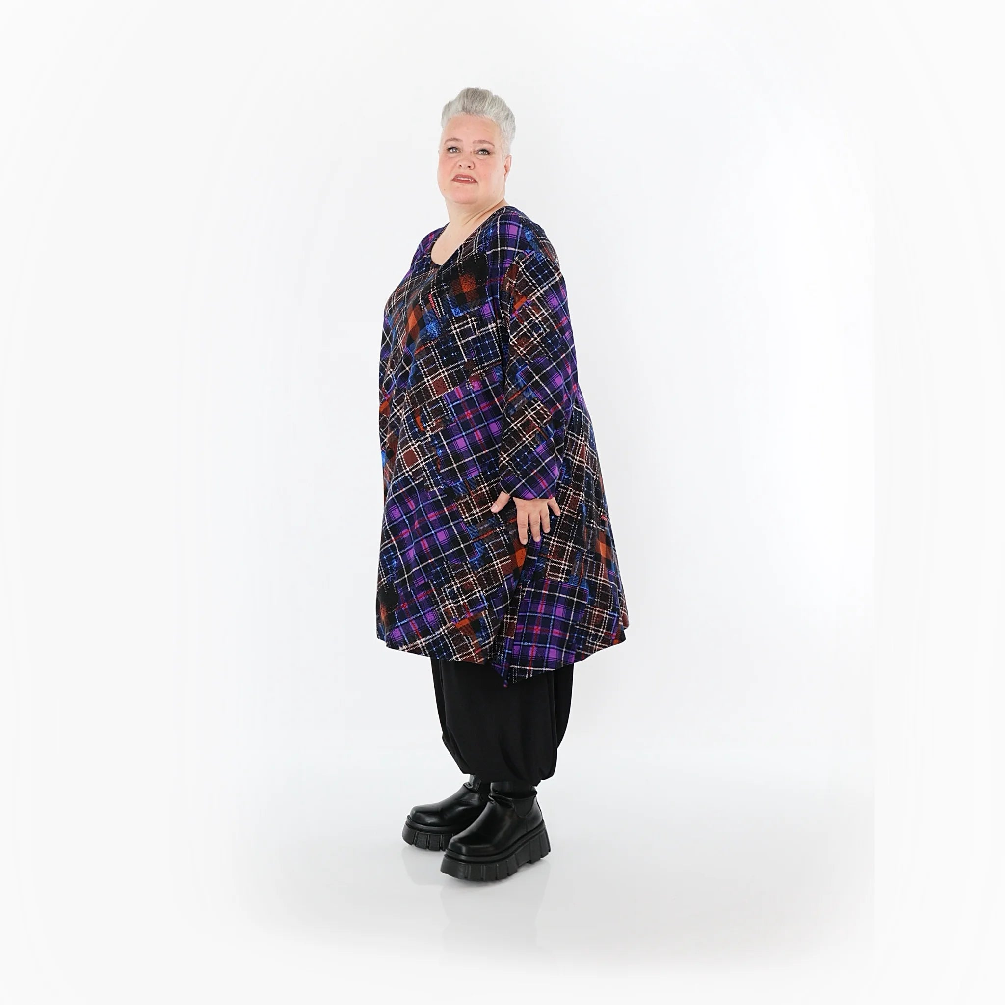  A-Form Bigshirt von AKH Fashion aus Viskose, 1518.02666, Multicolor/Blau, Kariert, Ausgefallen