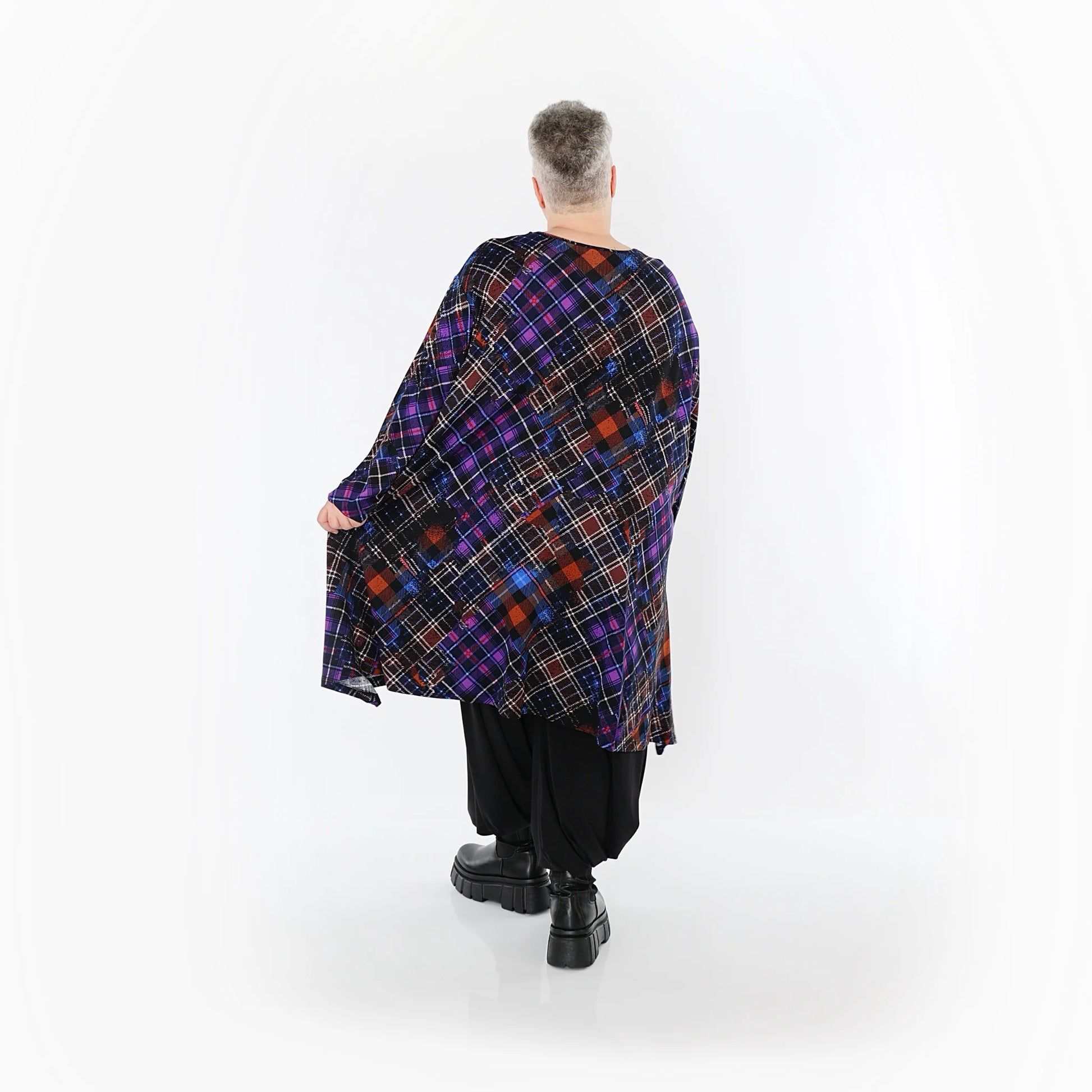  A-Form Bigshirt von AKH Fashion aus Viskose, 1518.02666, Multicolor/Blau, Kariert, Ausgefallen