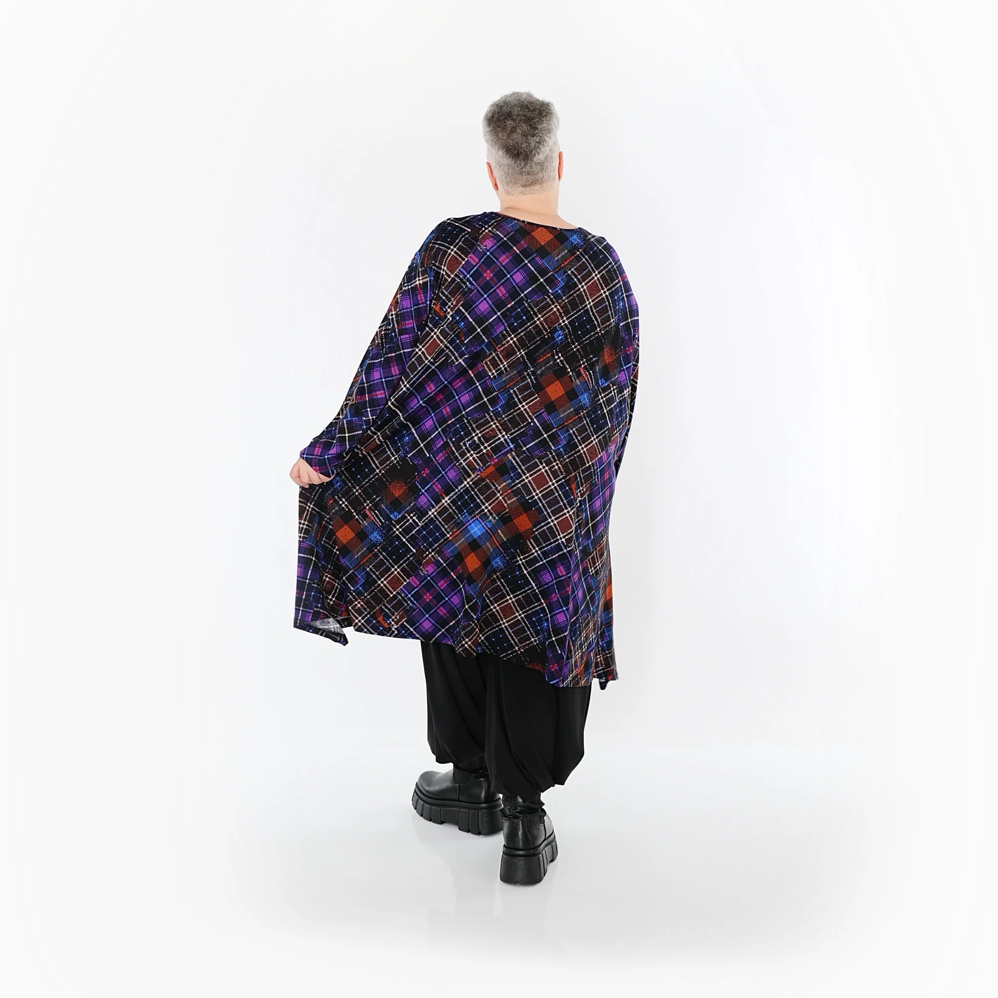  A-Form Bigshirt von AKH Fashion aus Viskose, 1518.02666, Multicolor/Blau, Kariert, Ausgefallen