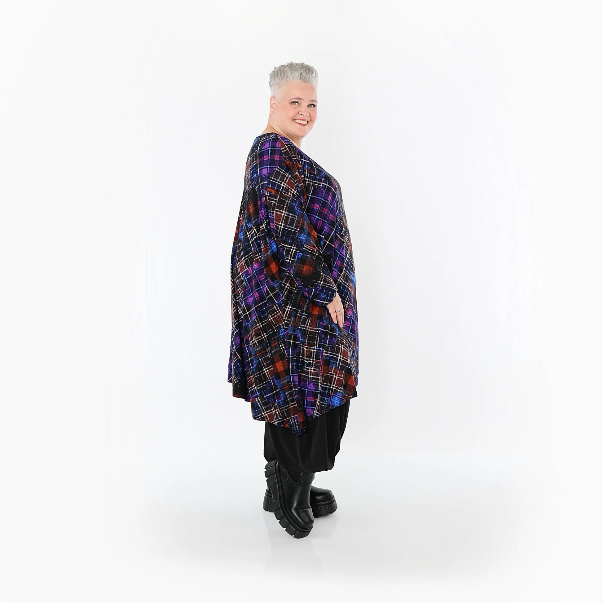  A-Form Bigshirt von AKH Fashion aus Viskose, 1518.02666, Multicolor/Blau, Kariert, Ausgefallen