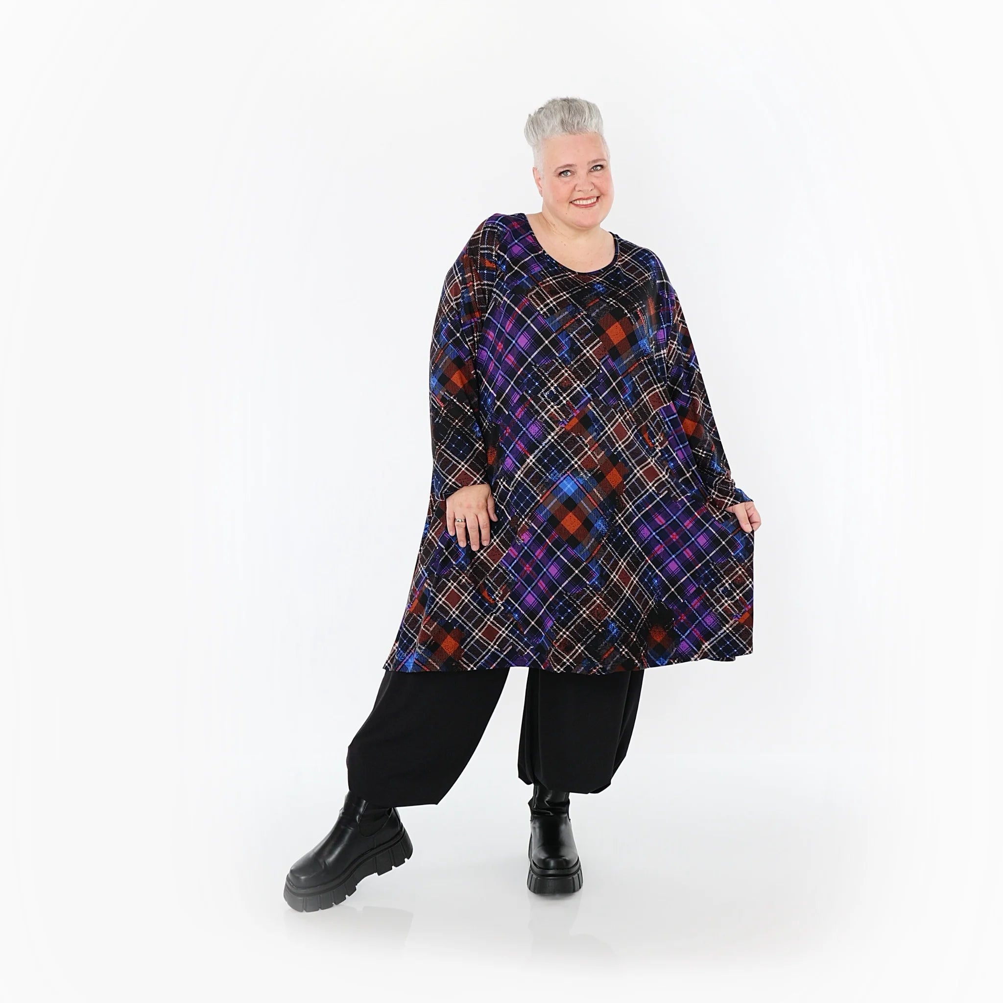 A-Form Bigshirt von AKH Fashion aus Viskose, 1518.02666, Multicolor/Blau, Kariert, Ausgefallen