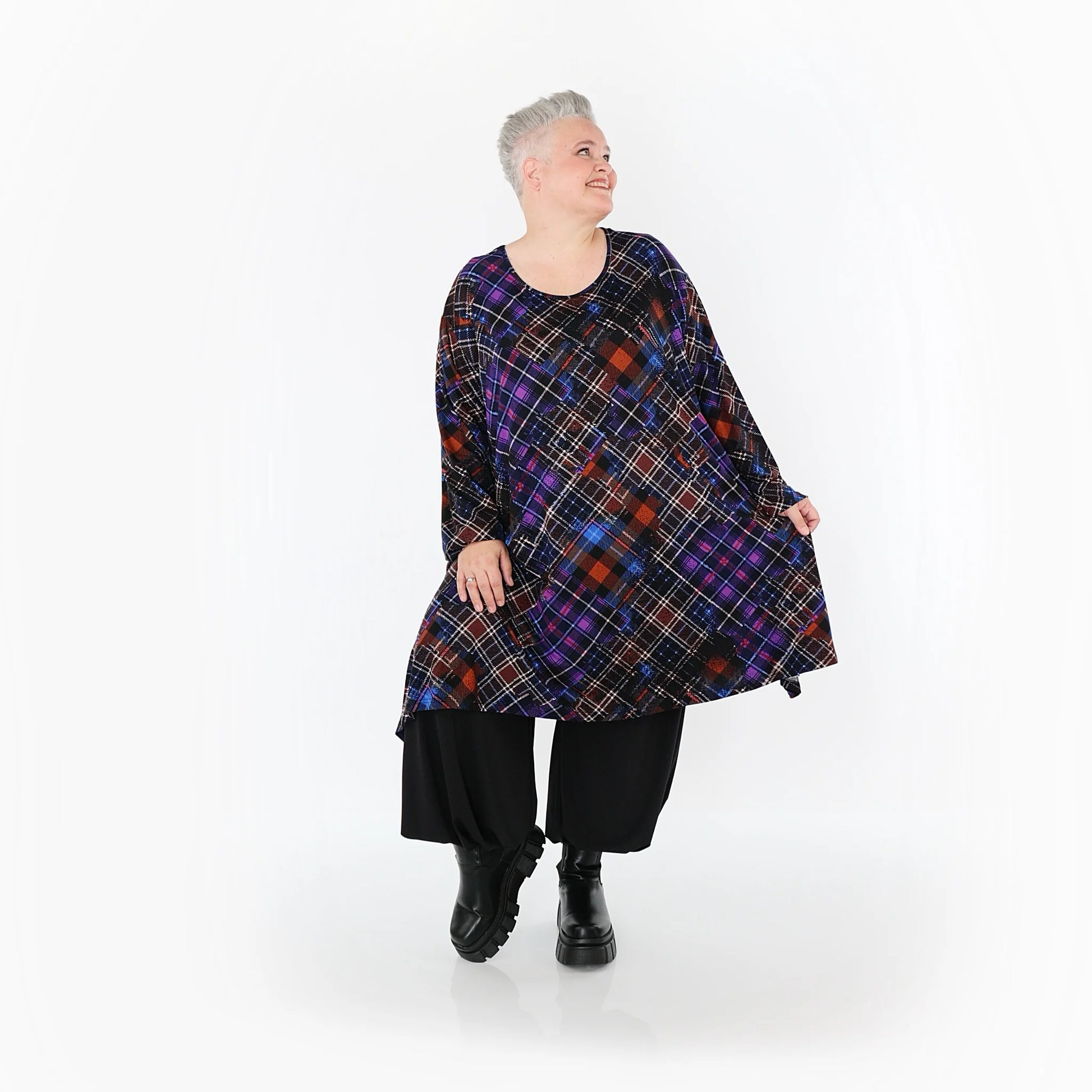  A-Form Bigshirt von AKH Fashion aus Viskose, 1518.02666, Multicolor/Blau, Kariert, Ausgefallen