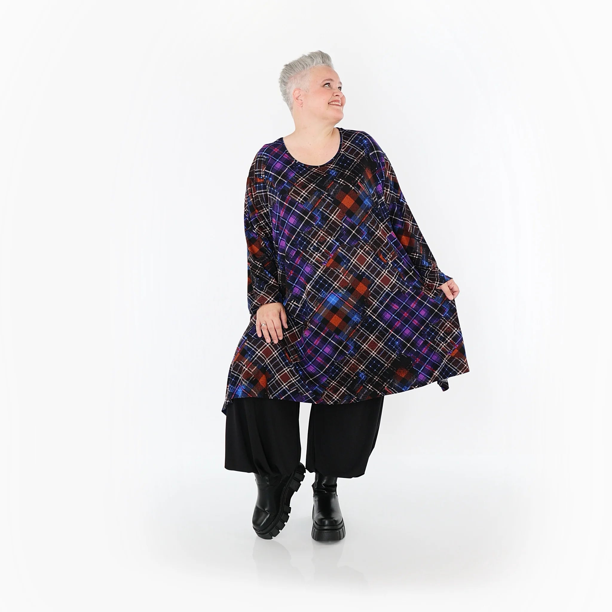  A-Form Bigshirt von AKH Fashion aus Viskose, 1518.02666, Multicolor/Blau, Kariert, Ausgefallen