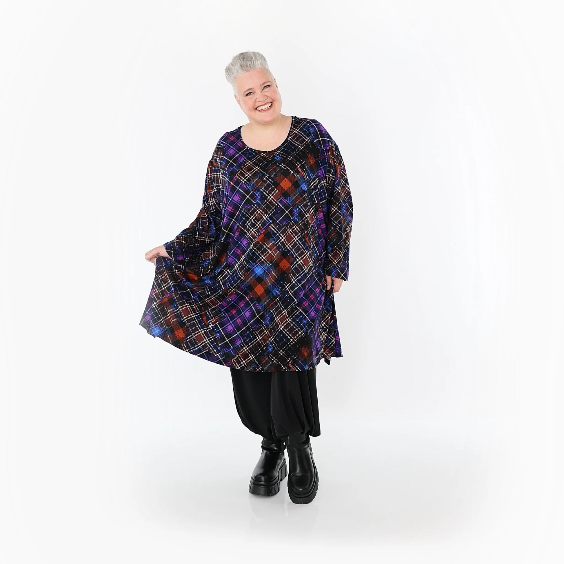  A-Form Bigshirt von AKH Fashion aus Viskose, 1518.02666, Multicolor/Blau, Kariert, Ausgefallen