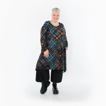  A-Form Bigshirt von AKH Fashion aus Viskose, 1518.02666, Multicolor/Grün, Kariert, Ausgefallen