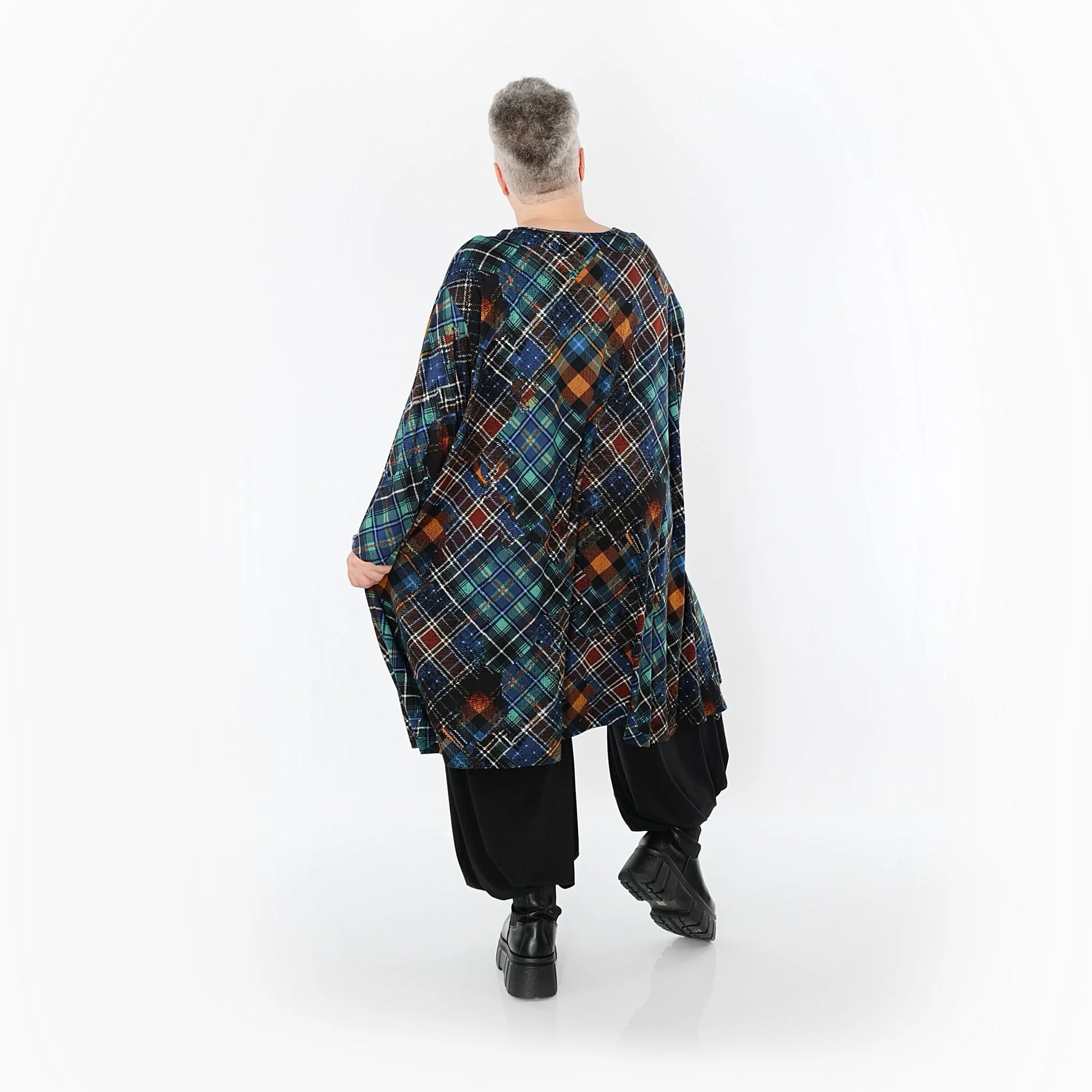  A-Form Bigshirt von AKH Fashion aus Viskose, 1518.02666, Multicolor/Grün, Kariert, Ausgefallen