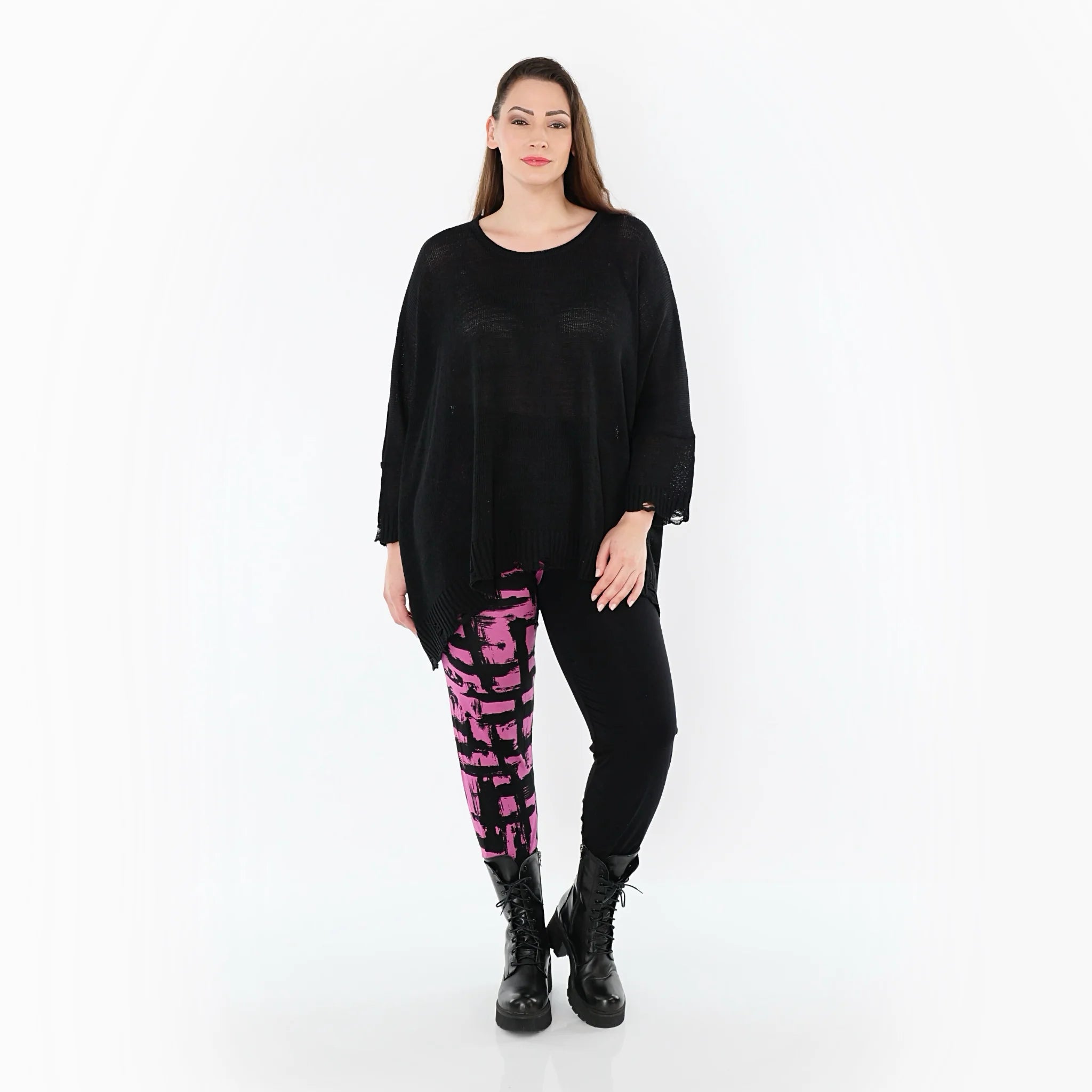  AKH Fashion Leggings in gerader Form, aus Viskose, 1519.0100P, Schwarz/Fuchsia, Schick