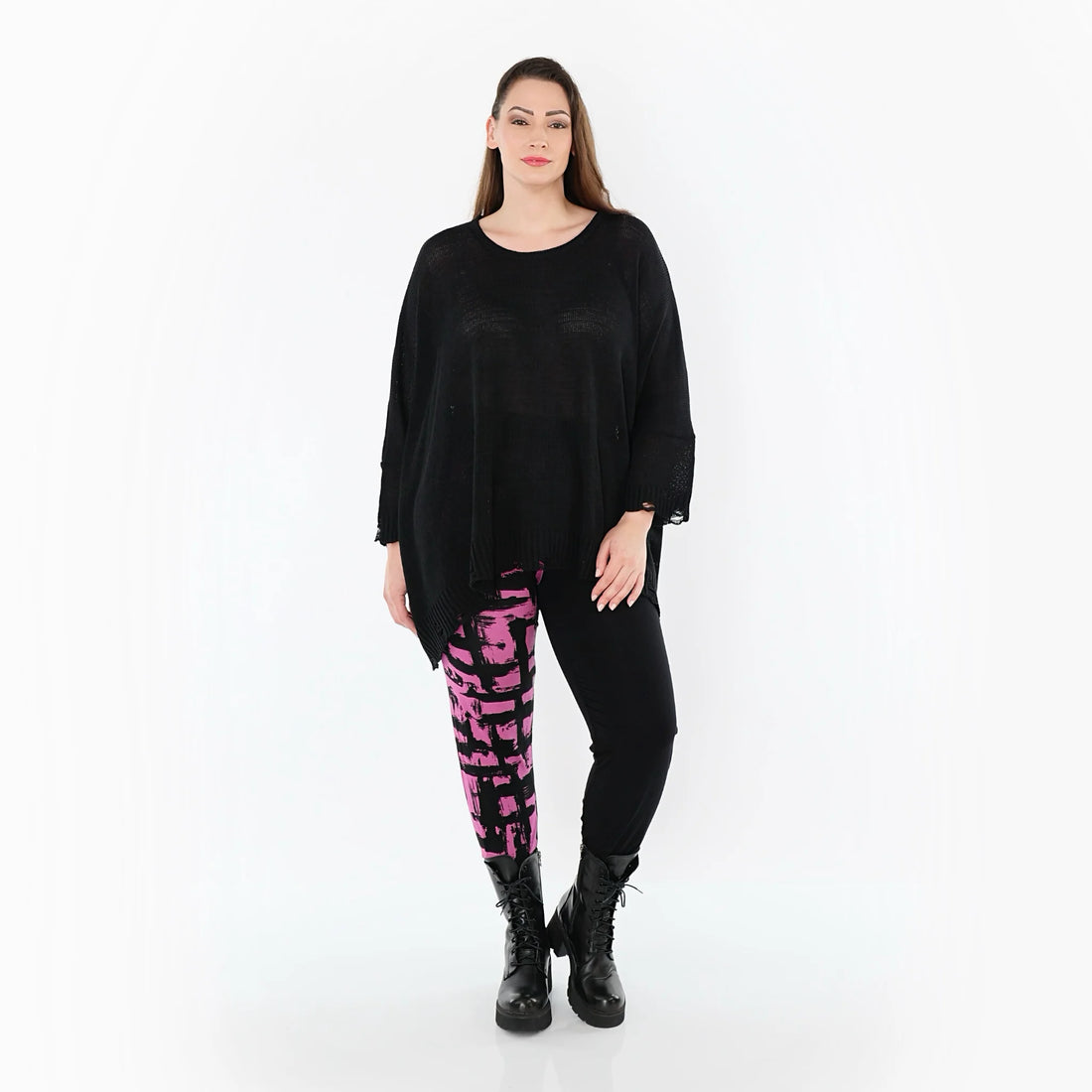  AKH Fashion Leggings in gerader Form, aus Viskose, 1519.0100P, Schwarz/Fuchsia, Schick