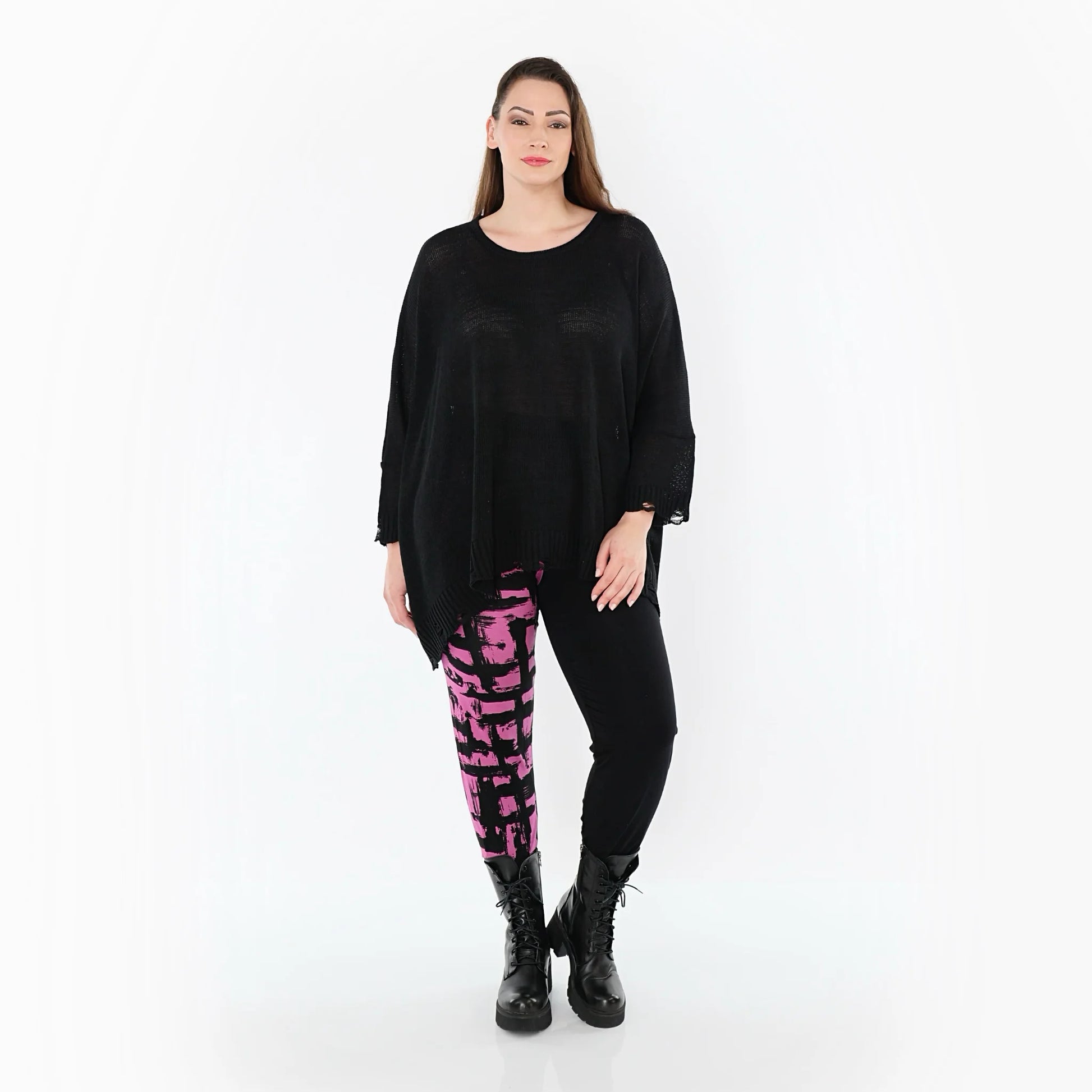  AKH Fashion Leggings in gerader Form, aus Viskose, 1519.0100P, Schwarz/Fuchsia, Schick