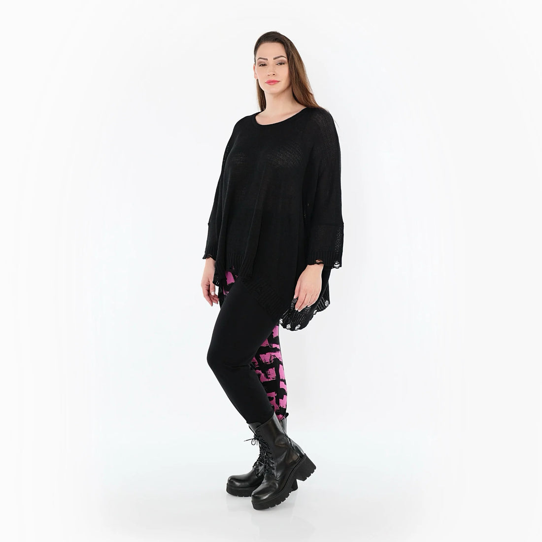  AKH Fashion Leggings in gerader Form, aus Viskose, 1519.0100P, Schwarz/Fuchsia, Schick