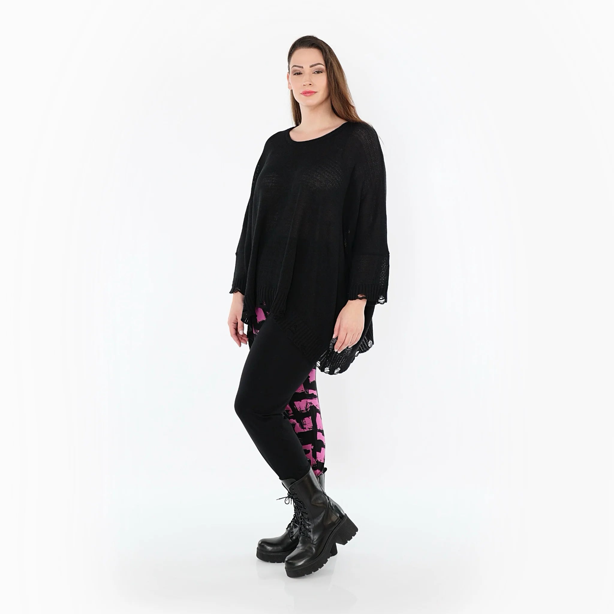  AKH Fashion Leggings in gerader Form, aus Viskose, 1519.0100P, Schwarz/Fuchsia, Schick