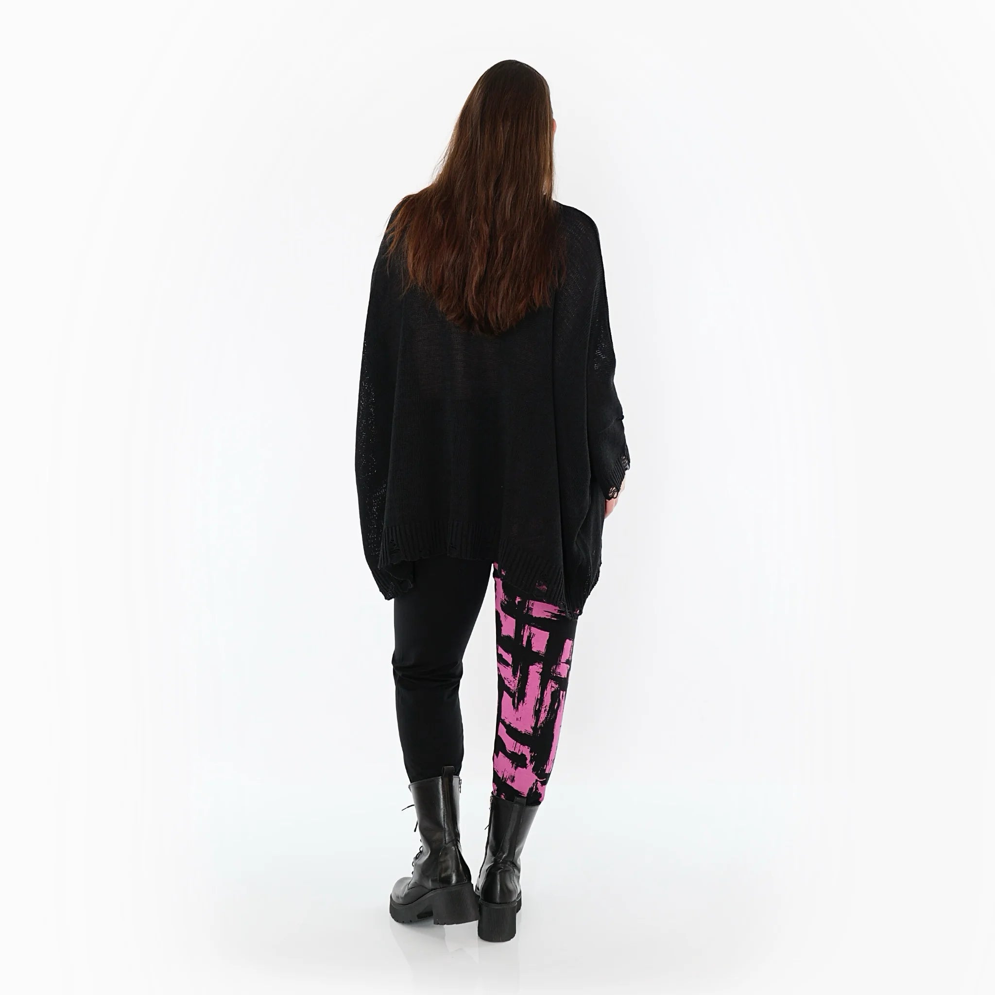  AKH Fashion Leggings in gerader Form, aus Viskose, 1519.0100P, Schwarz/Fuchsia, Schick