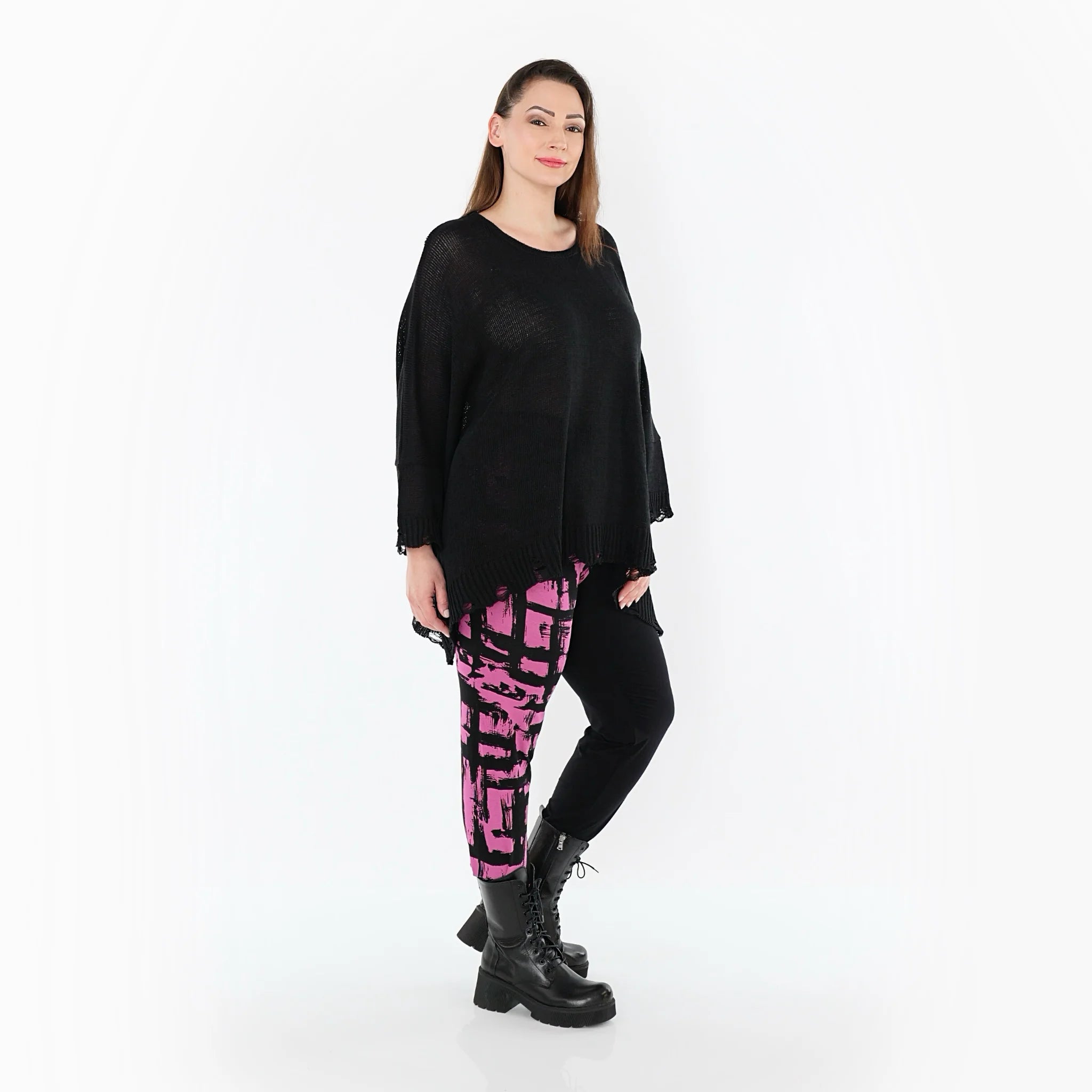  AKH Fashion Leggings in gerader Form, aus Viskose, 1519.0100P, Schwarz/Fuchsia, Schick