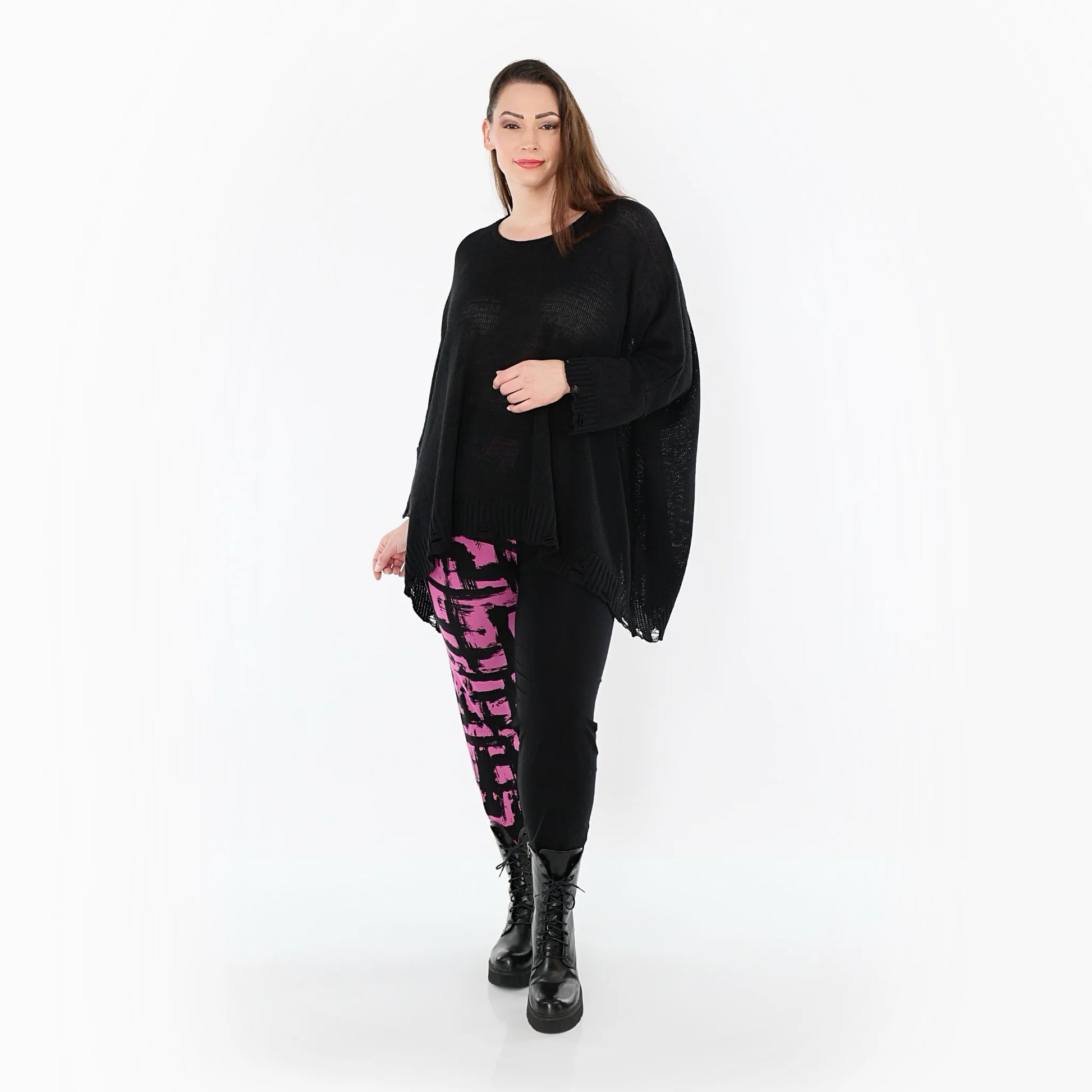  AKH Fashion Leggings in gerader Form, aus Viskose, 1519.0100P, Schwarz/Fuchsia, Schick