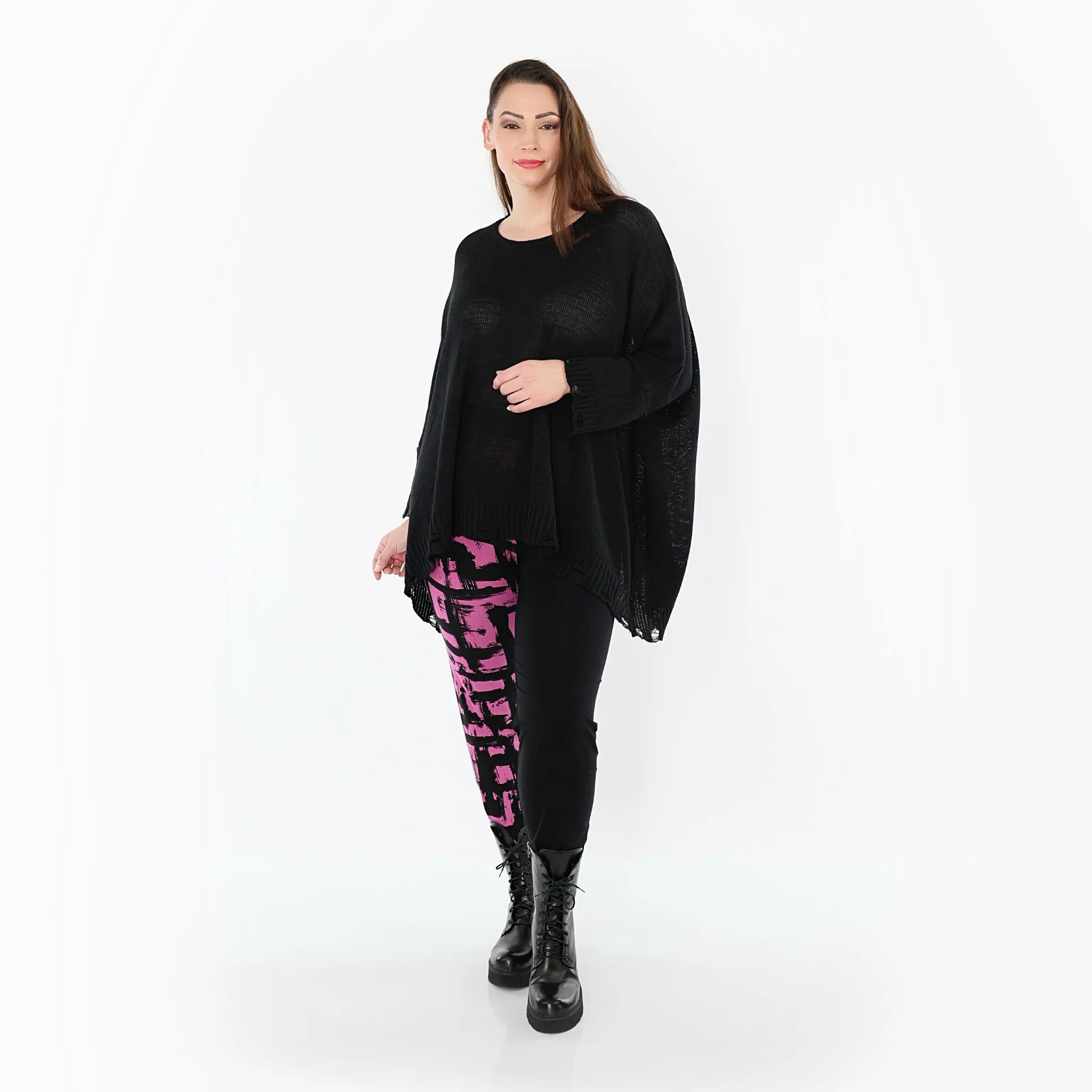  AKH Fashion Leggings in gerader Form, aus Viskose, 1519.0100P, Schwarz/Fuchsia, Schick