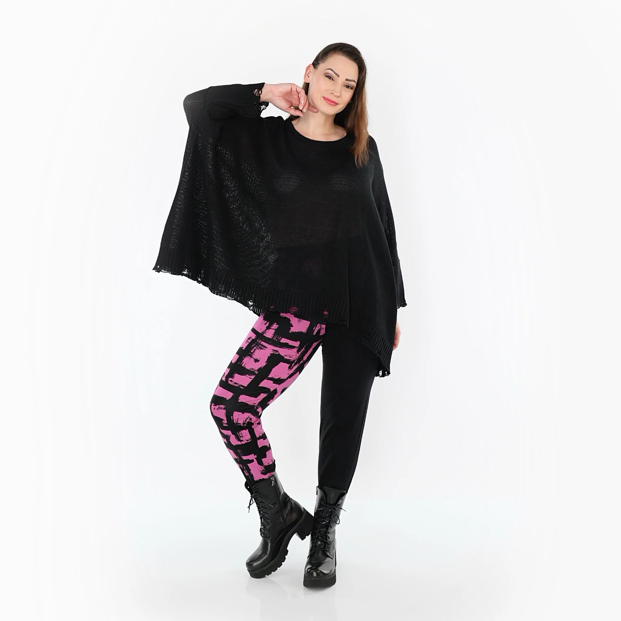  AKH Fashion Leggings in gerader Form, aus Viskose, 1519.0100P, Schwarz/Fuchsia, Schick