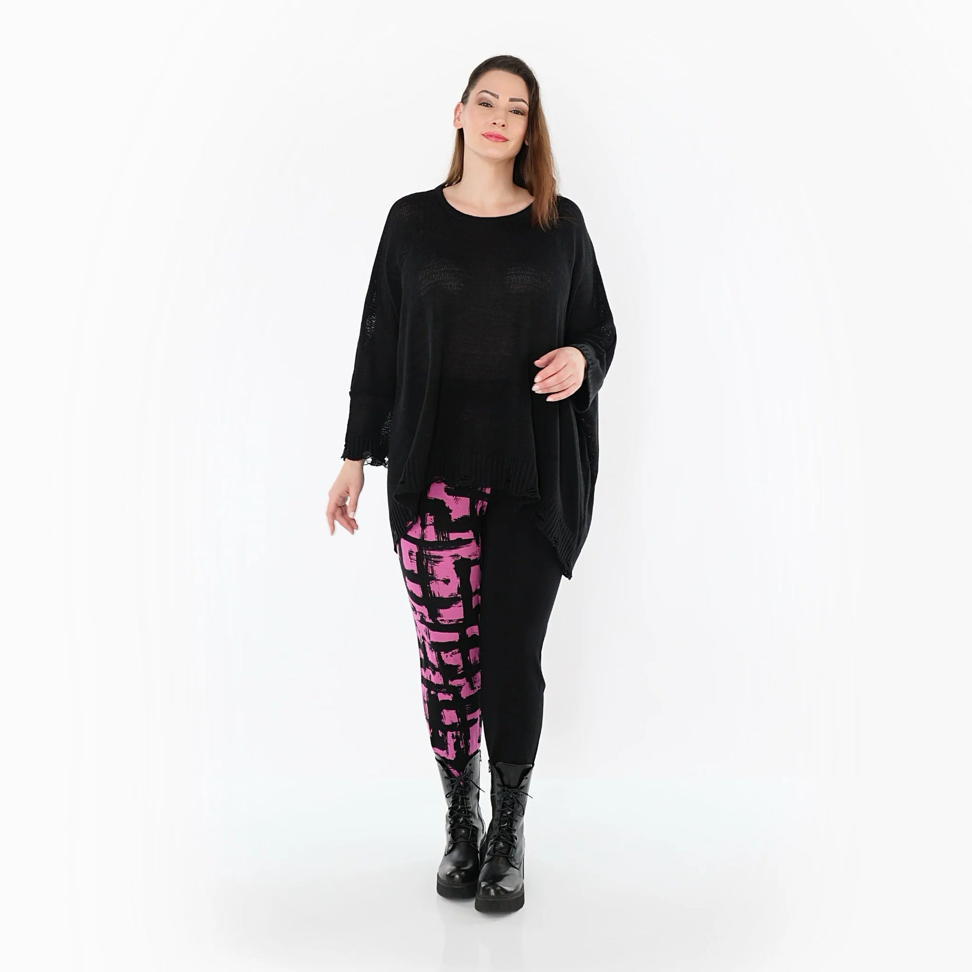  AKH Fashion Leggings in gerader Form, aus Viskose, 1519.0100P, Schwarz/Fuchsia, Schick