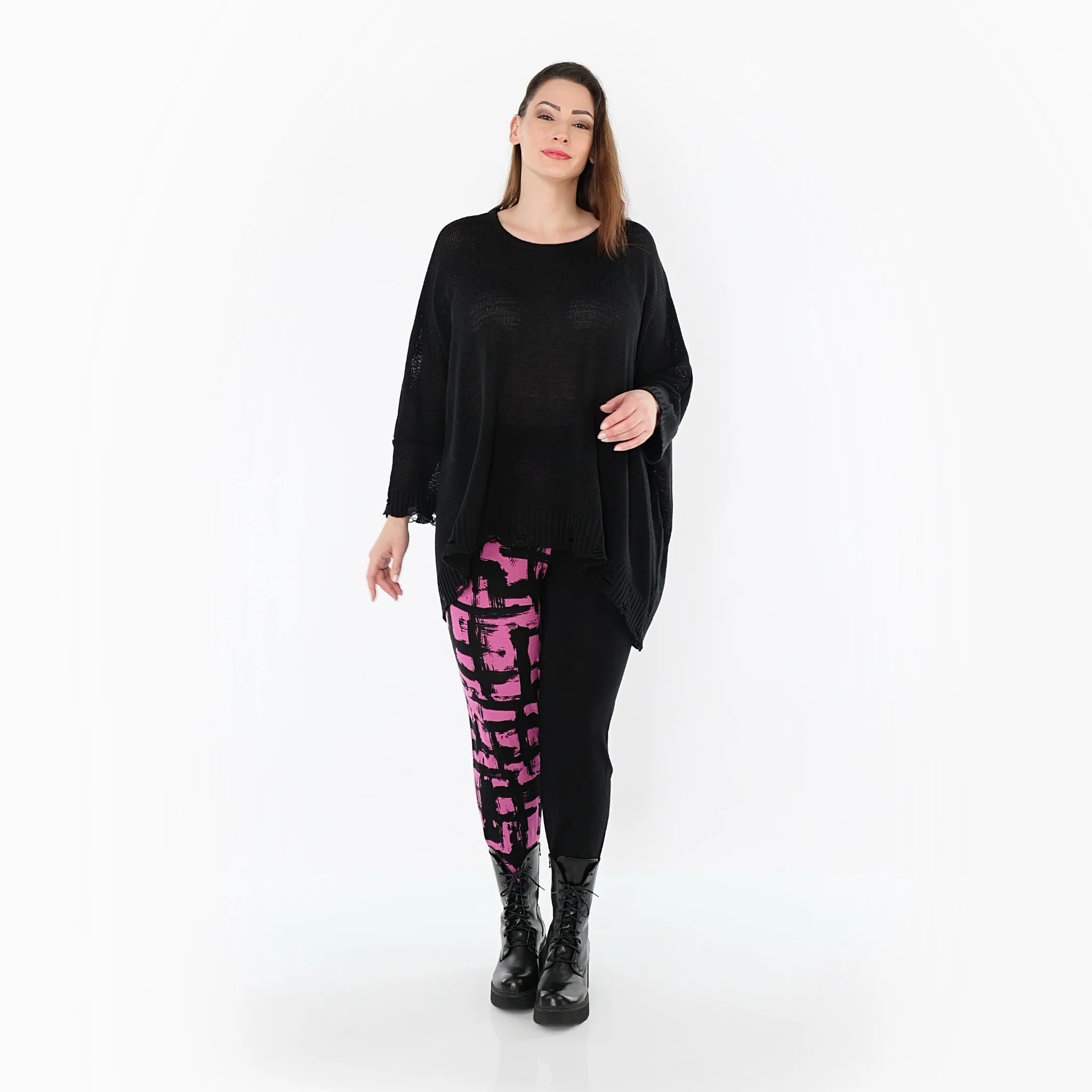  AKH Fashion Leggings in gerader Form, aus Viskose, 1519.0100P, Schwarz/Fuchsia, Schick