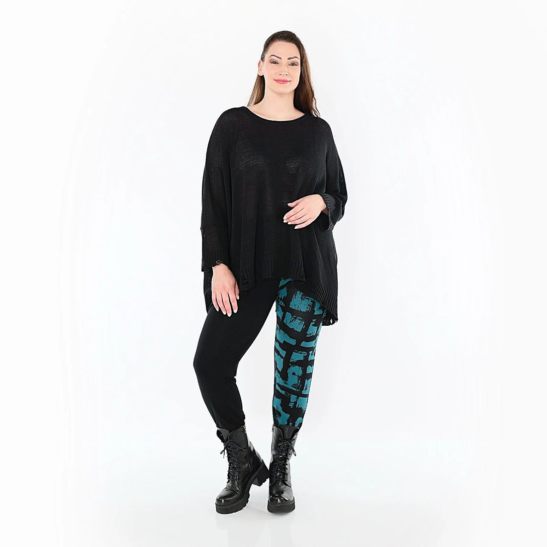  AKH Fashion Leggings in gerader Form, aus Viskose, 1519.0100P, Schwarz/Petrol, Schick