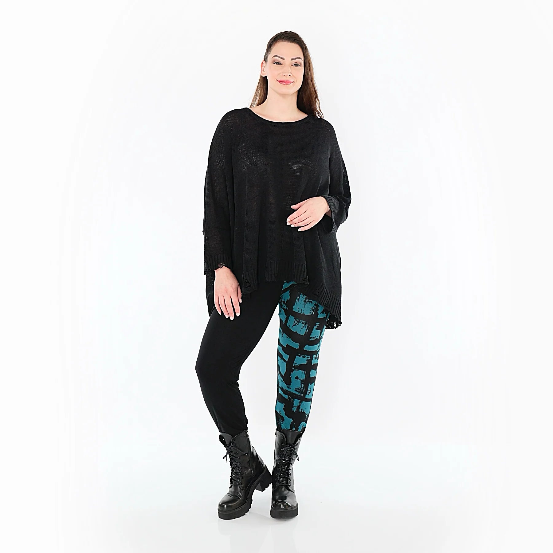  AKH Fashion Leggings in gerader Form, aus Viskose, 1519.0100P, Schwarz/Petrol, Schick